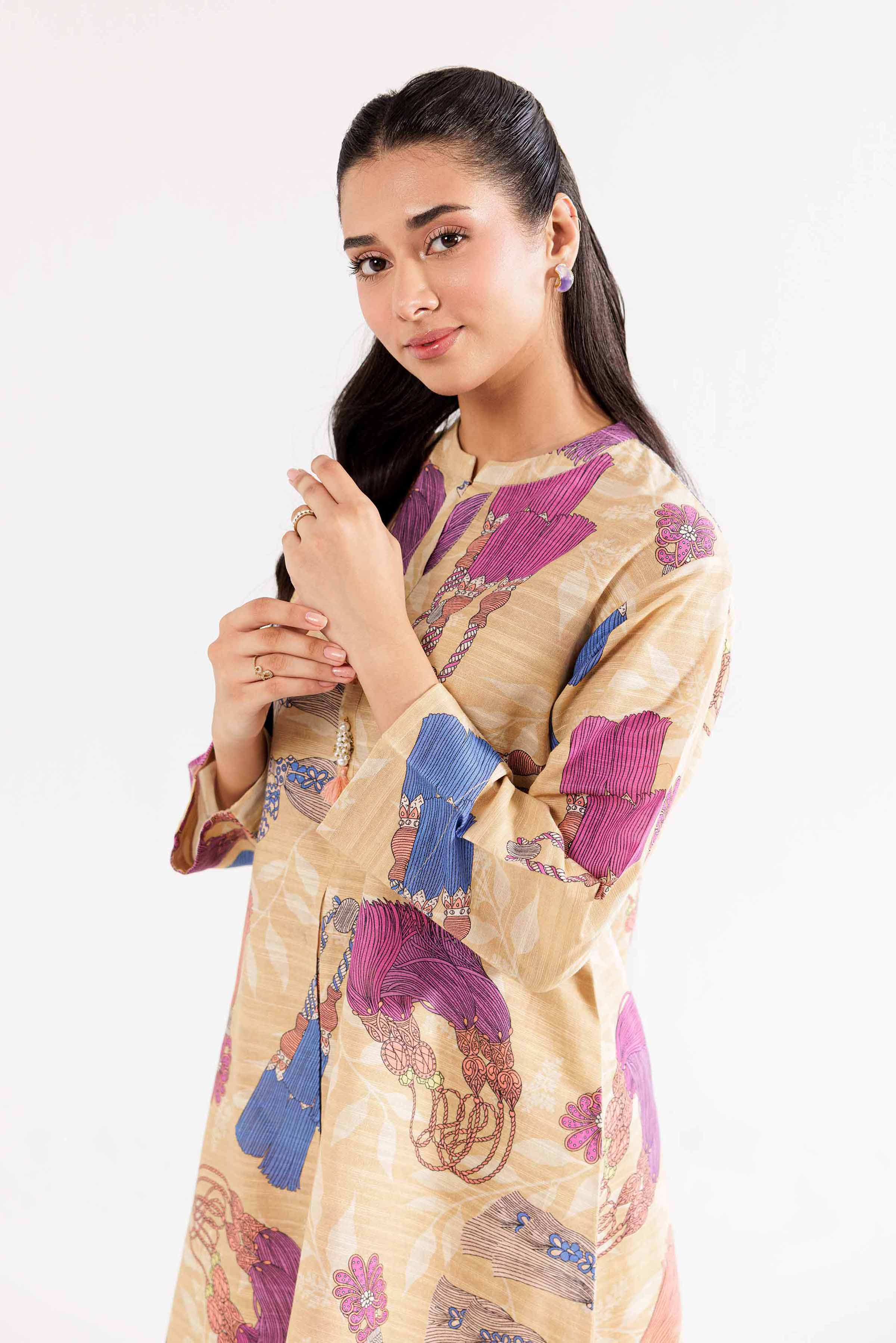 NishatUK - Brown Printed Khaddar 2-piece ready to wear Dress