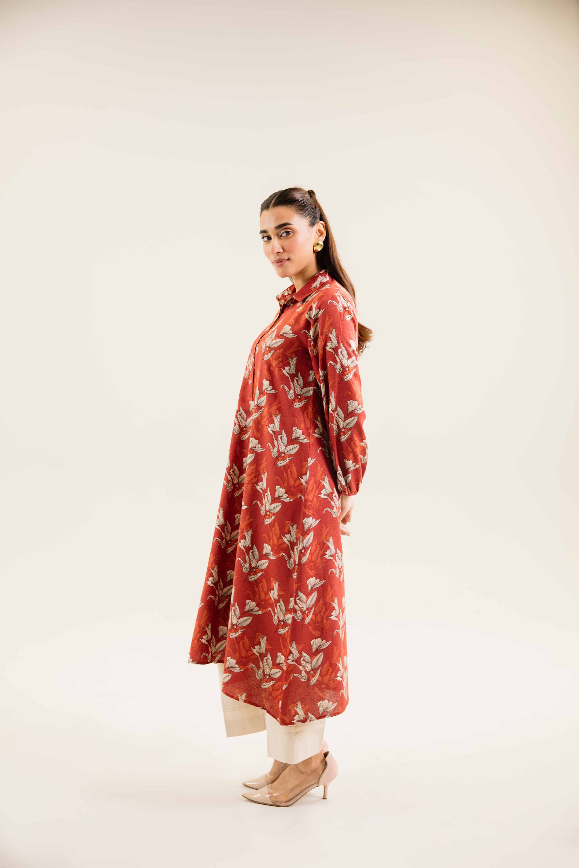 NishatUK - Rust Printed  Karandi 1-piece ready to wear Dress