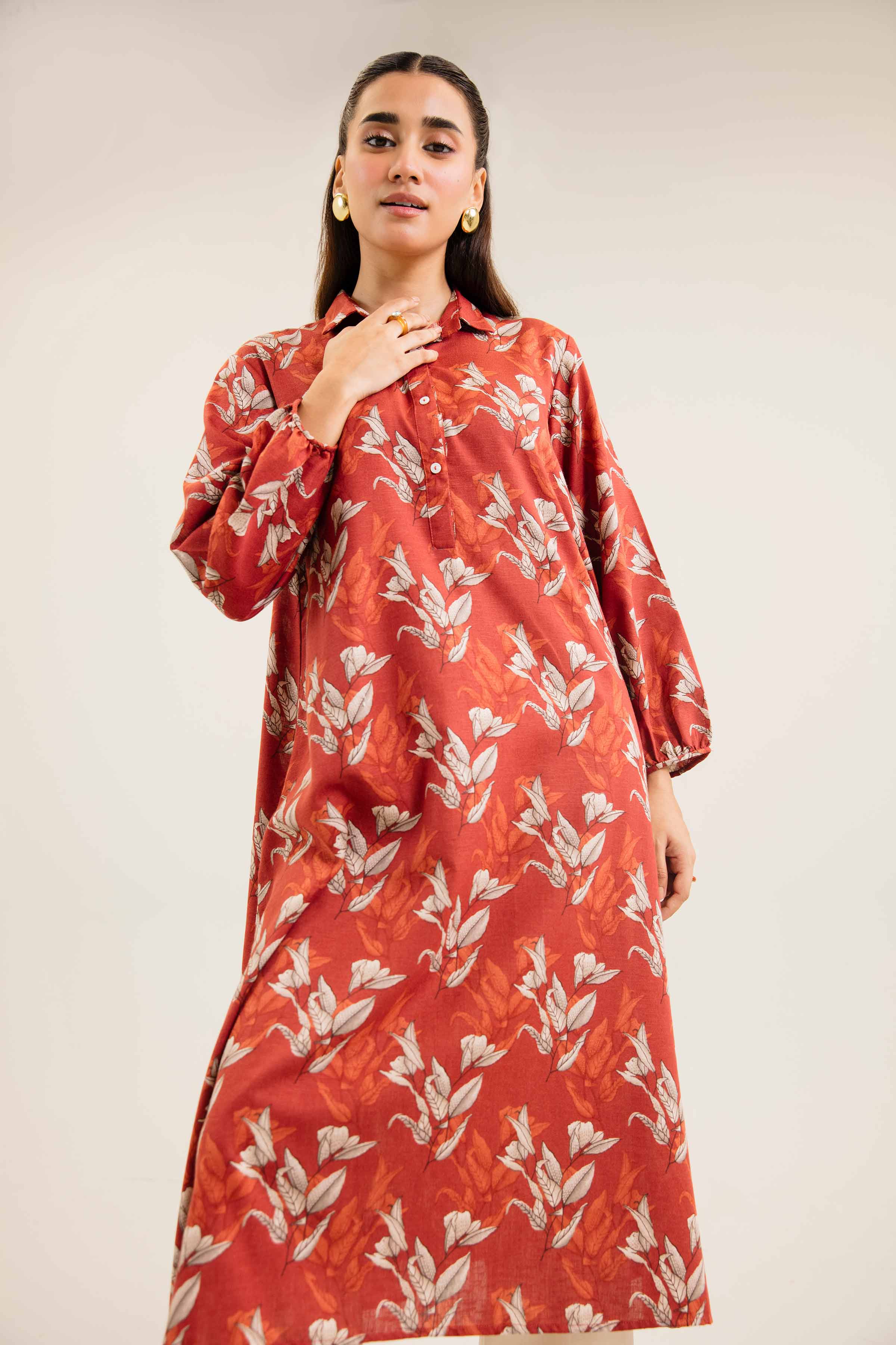NishatUK - Rust Printed  Karandi 1-piece ready to wear Dress