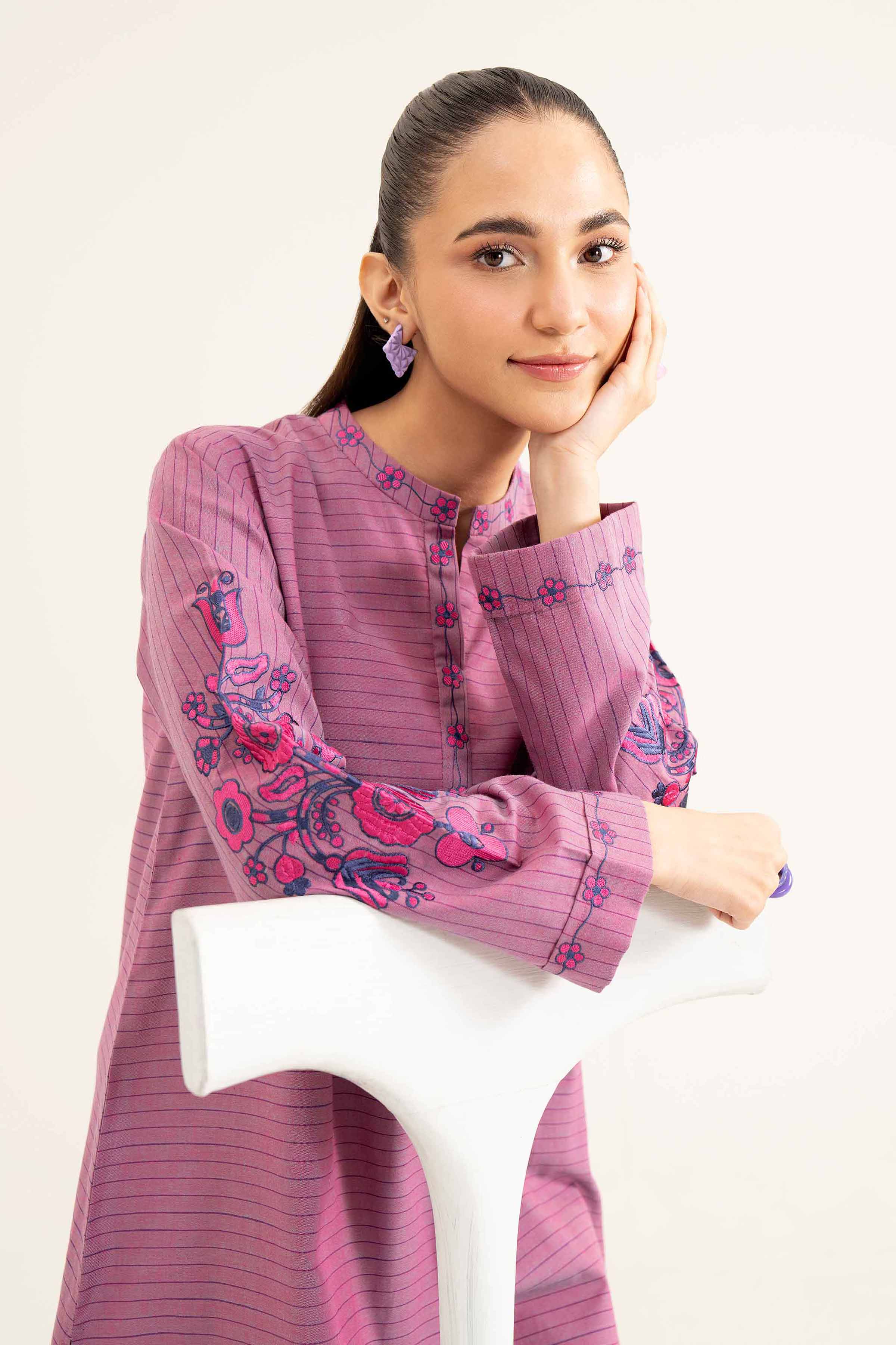 NishatUK - Purple Embroidered   Yarn Dyed 1-piece ready to wear Shirt
