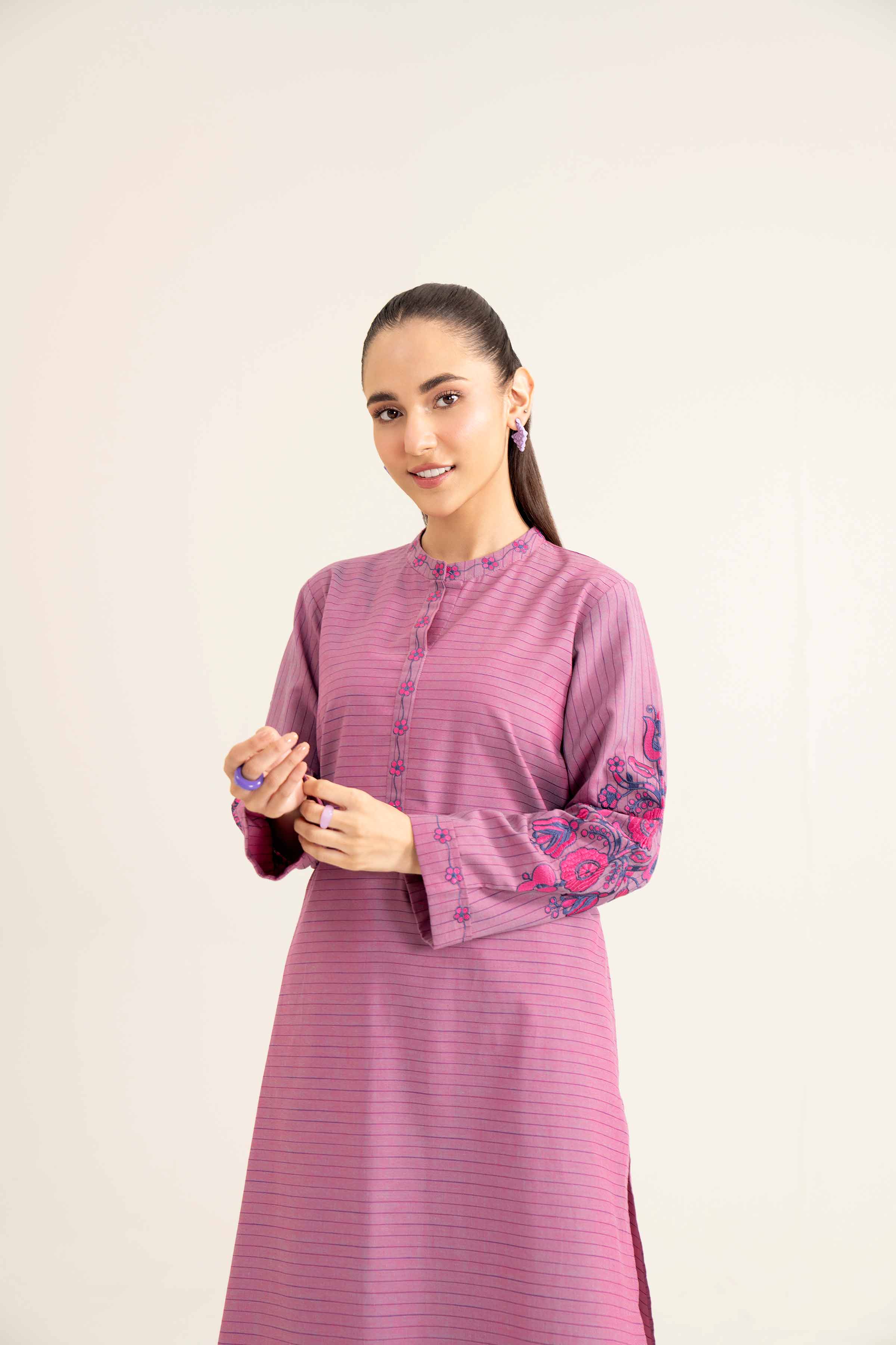 NishatUK - Purple Embroidered   Yarn Dyed 1-piece ready to wear Shirt