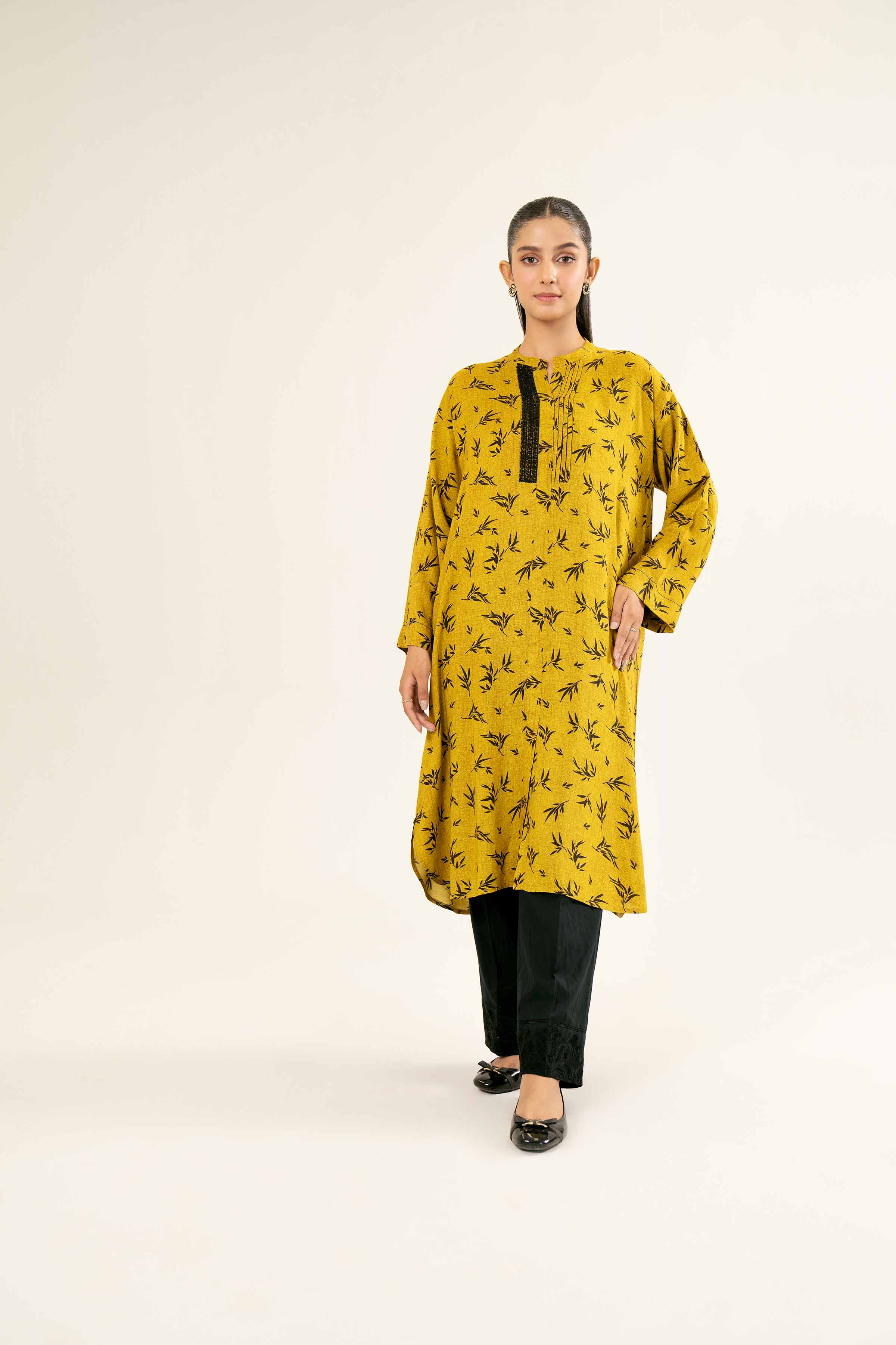 NishatUK - Brown Printed Linen 1-piece ready to wear Shirt