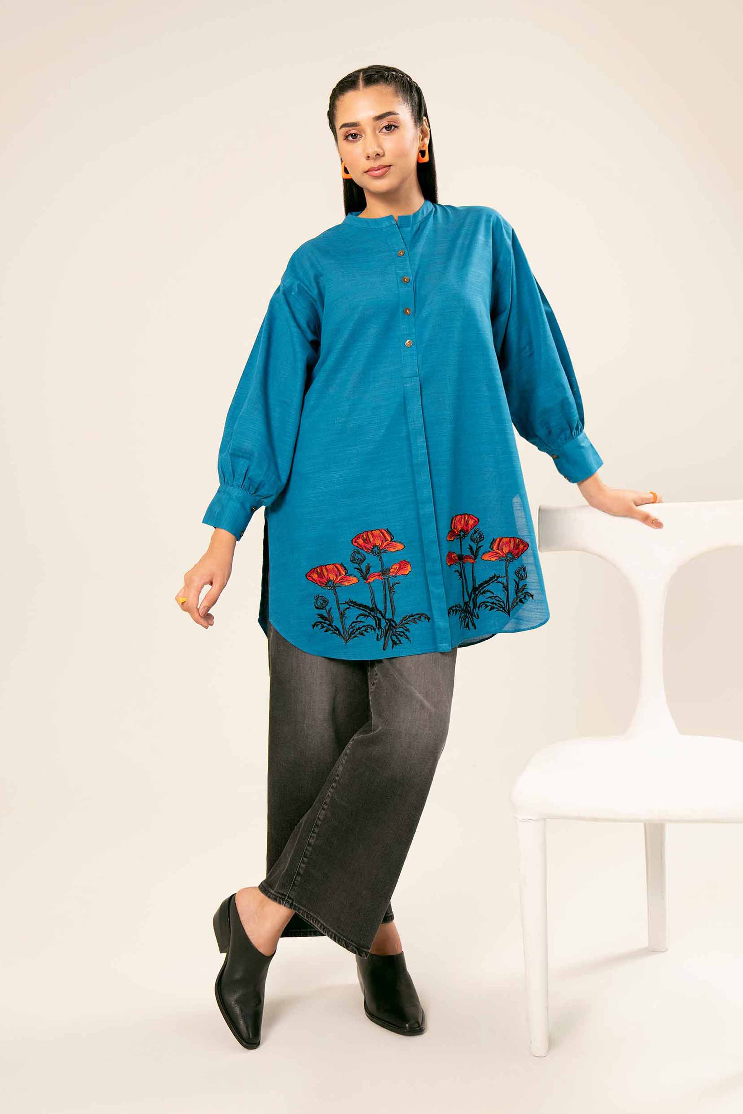 NishatUK - Brown Embroidered  Khaddar 1-piece ready to wear Tunic
