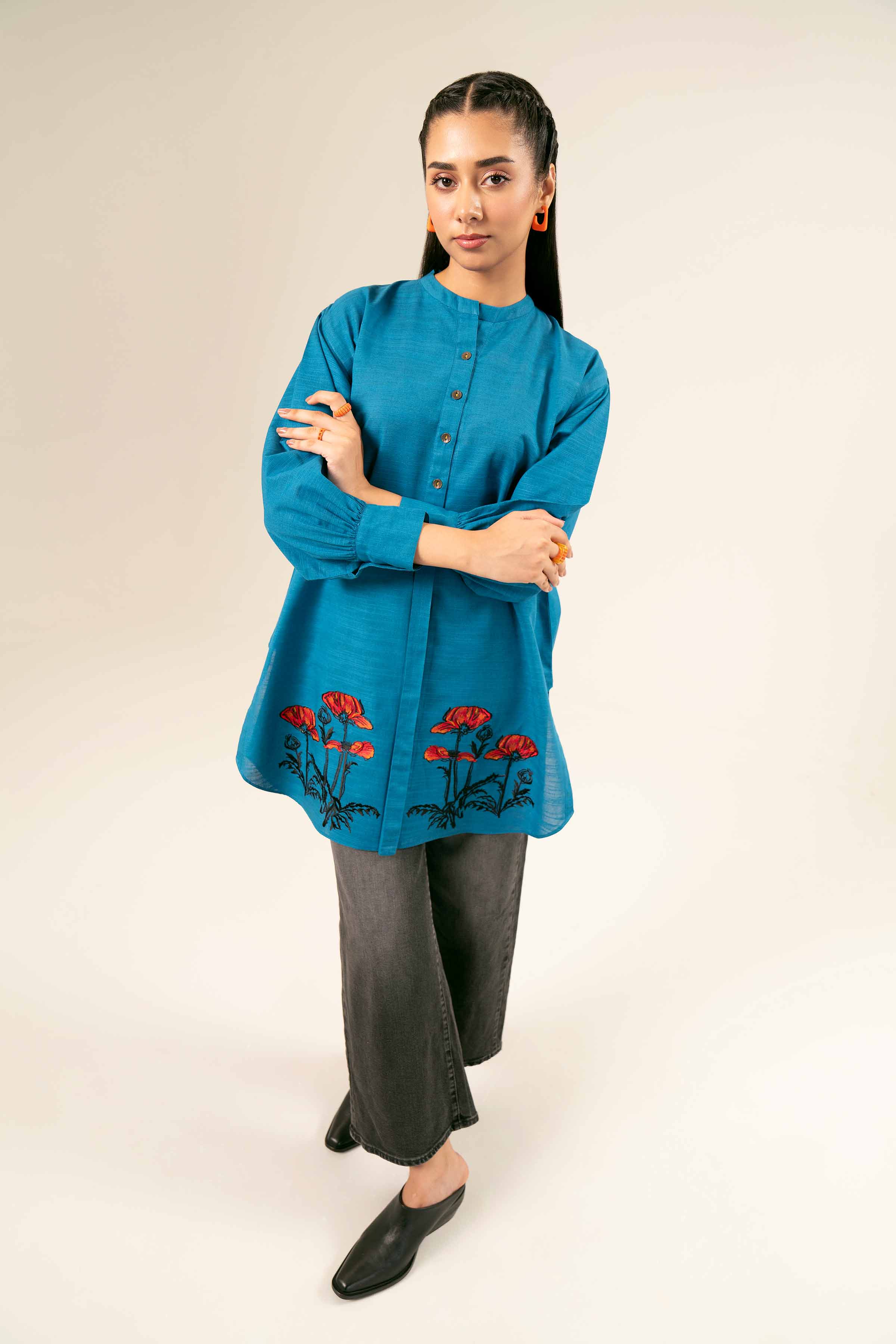 NishatUK - Brown Embroidered  Khaddar 1-piece ready to wear Tunic