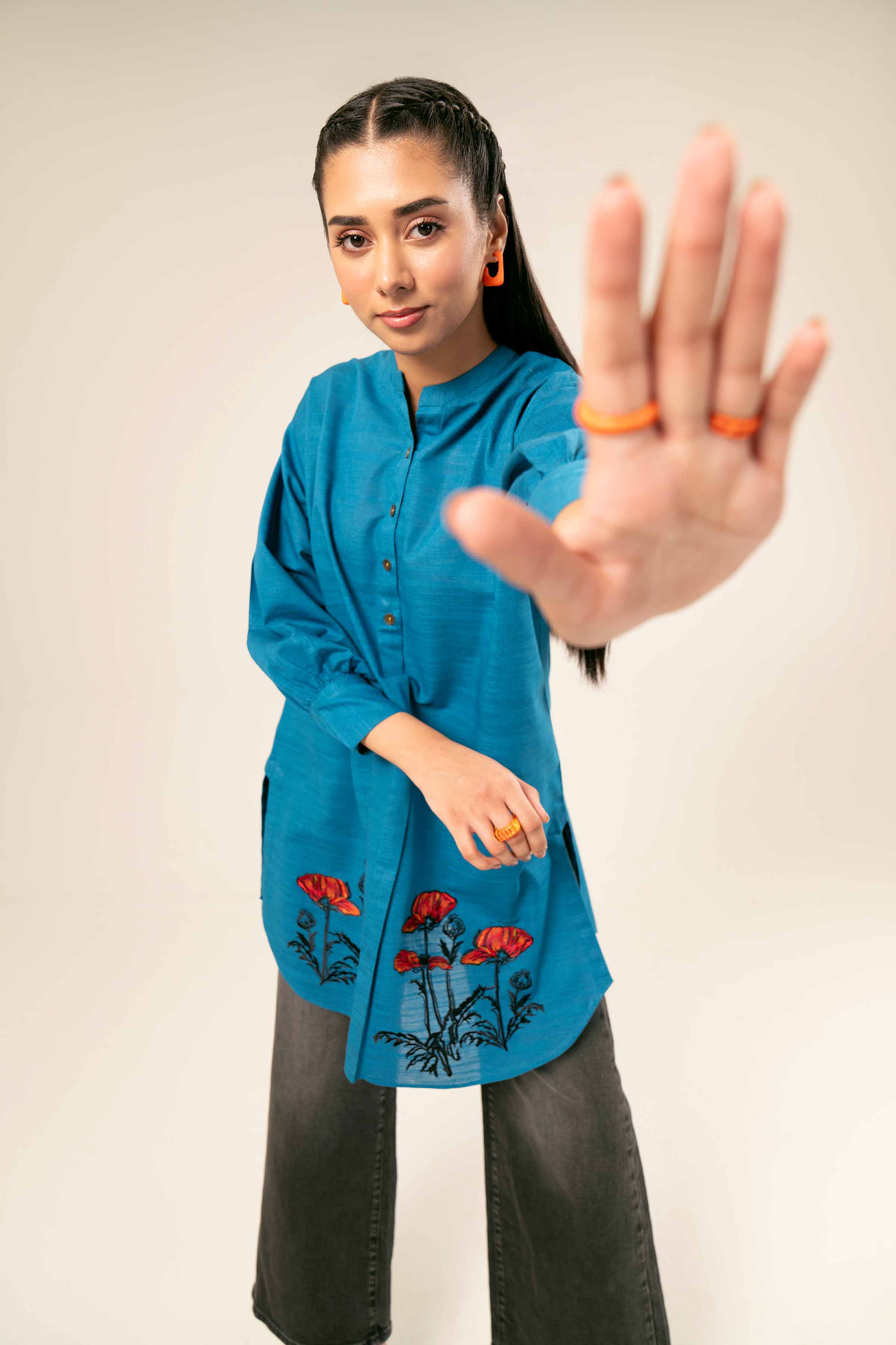 NishatUK - Brown Embroidered  Khaddar 1-piece ready to wear Tunic