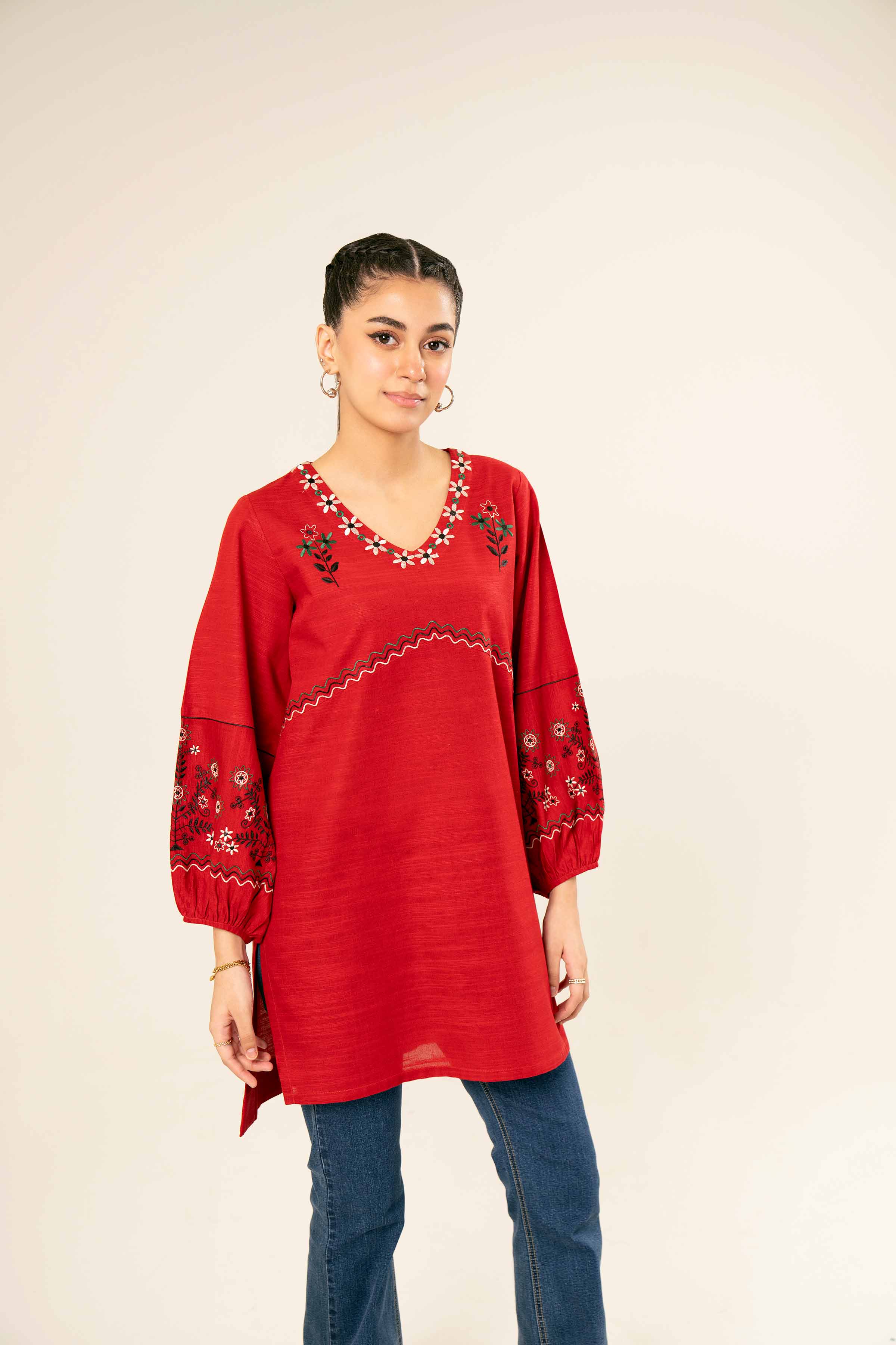 NishatUK - Brown Embroidered  Khaddar 1-piece ready to wear Tunic