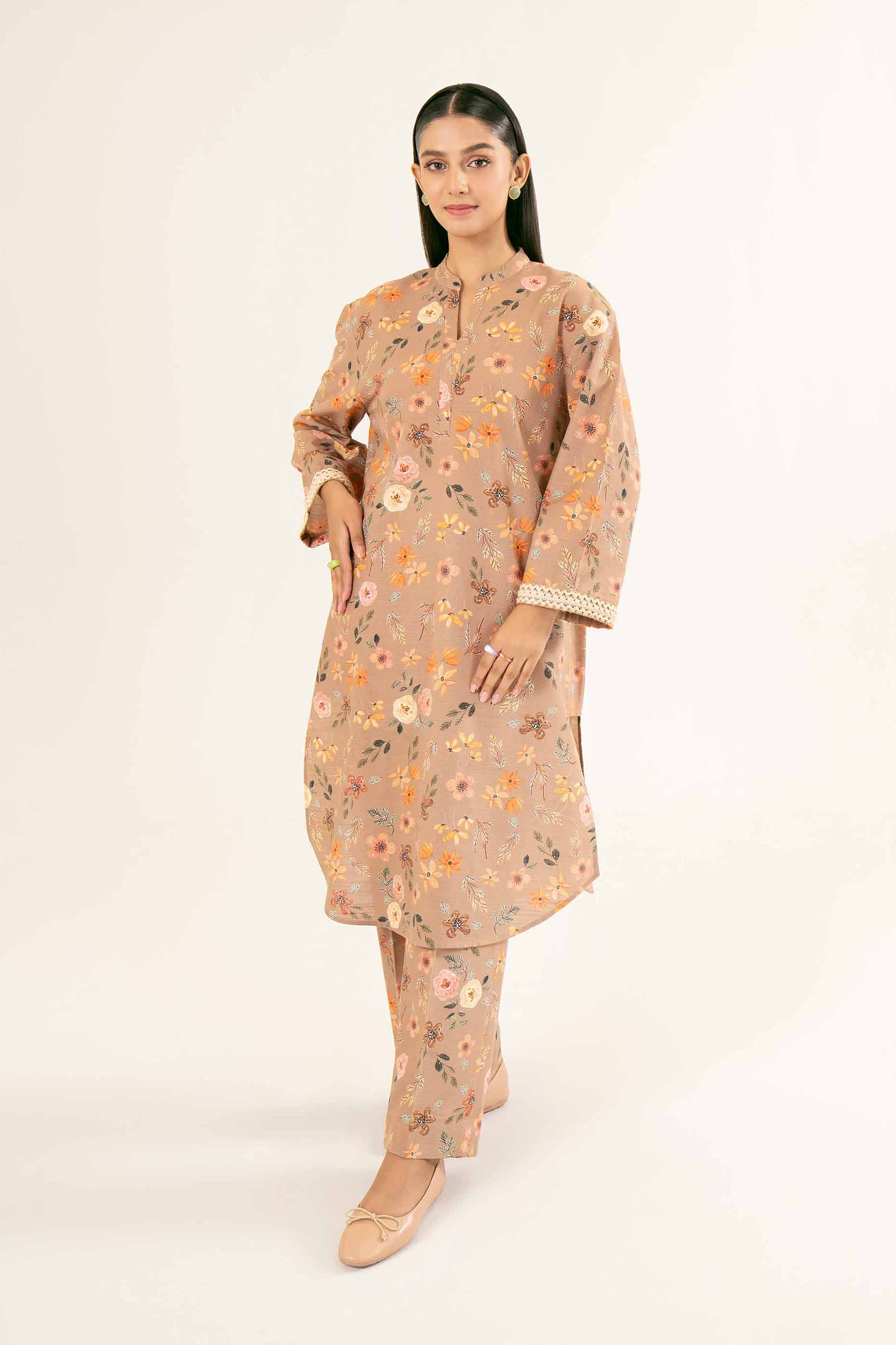 NishatUK - Brown Printed Khaddar 2-piece ready to wear Dress