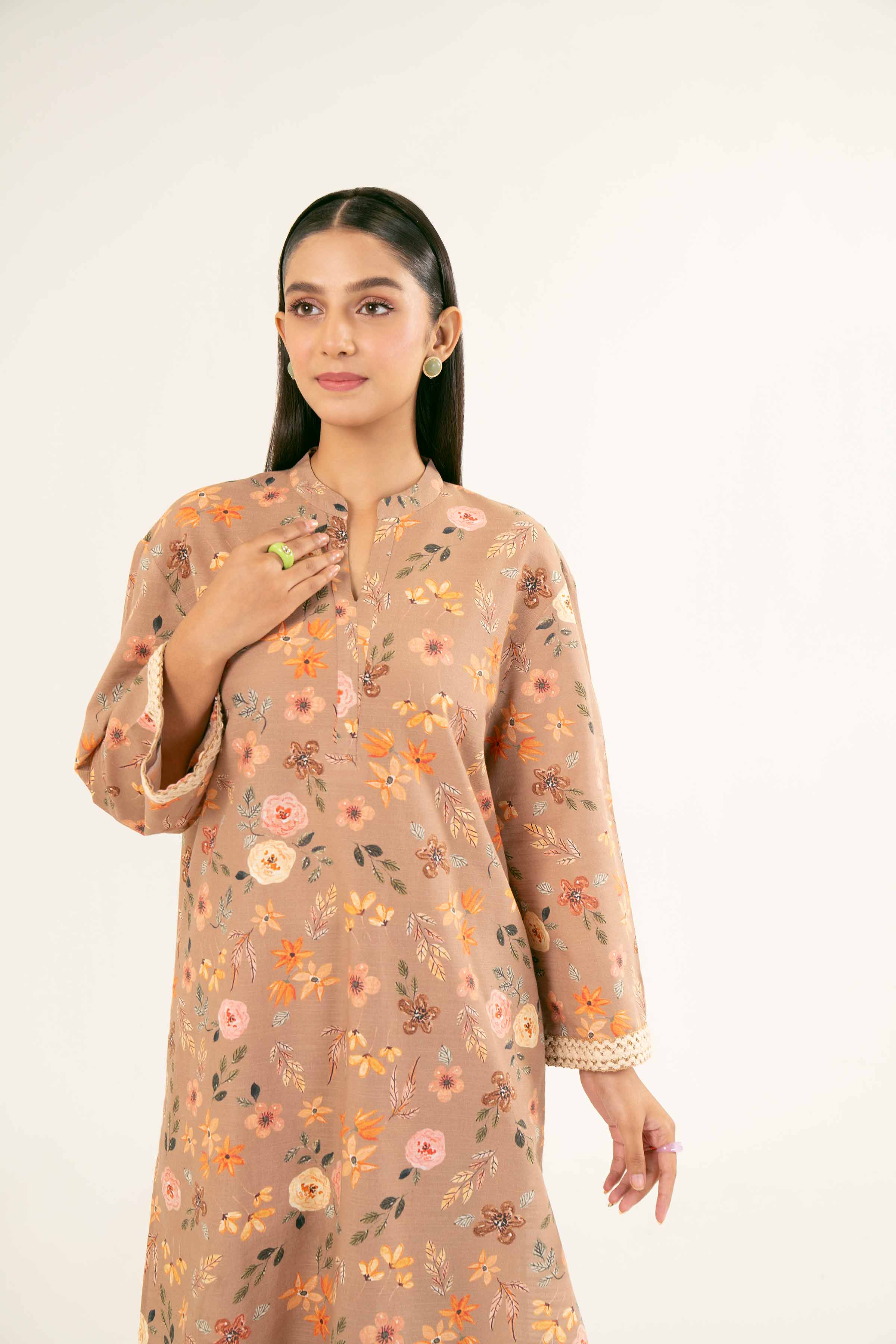 NishatUK - Brown Printed Khaddar 2-piece ready to wear Dress