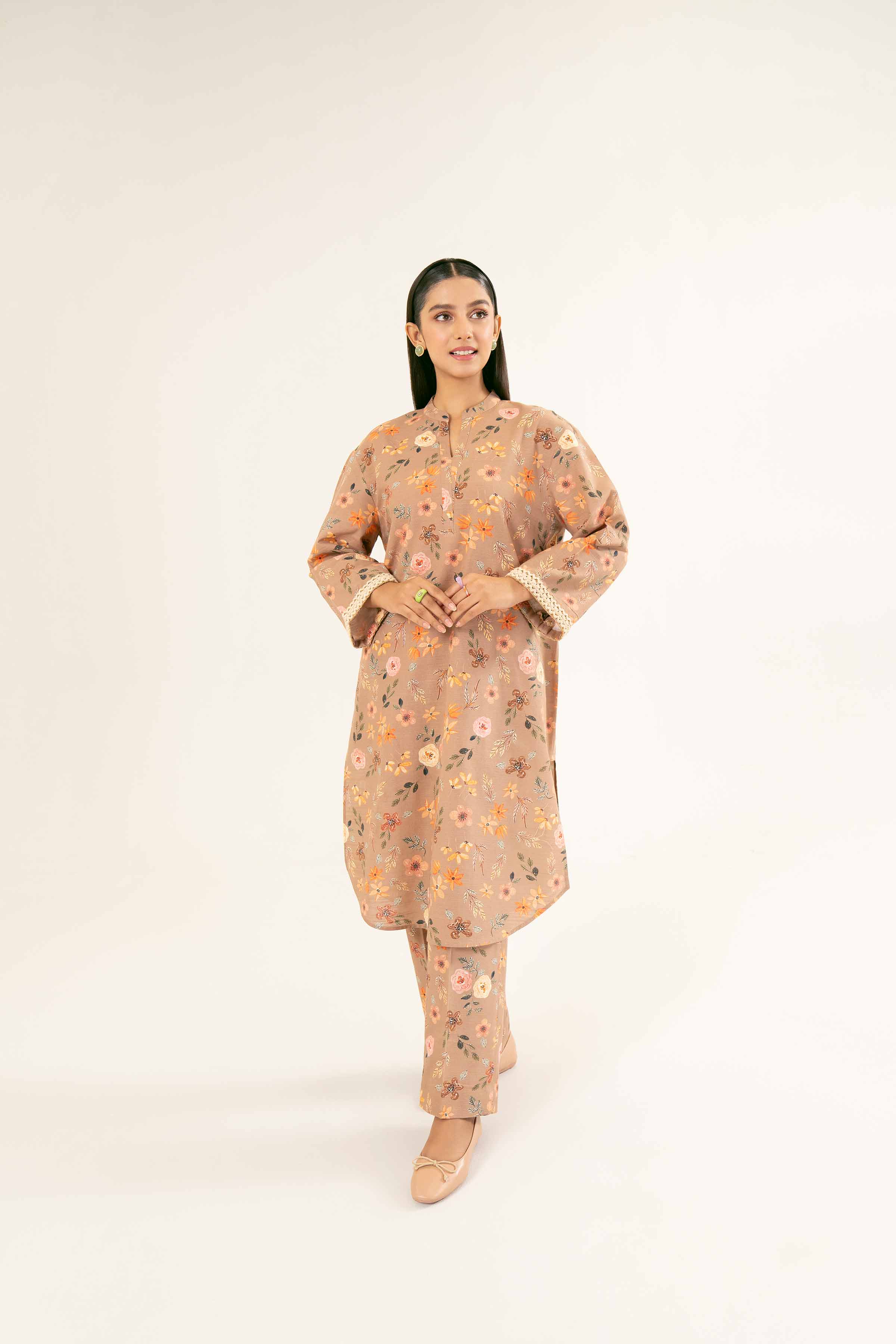 NishatUK - Brown Printed Khaddar 2-piece ready to wear Dress