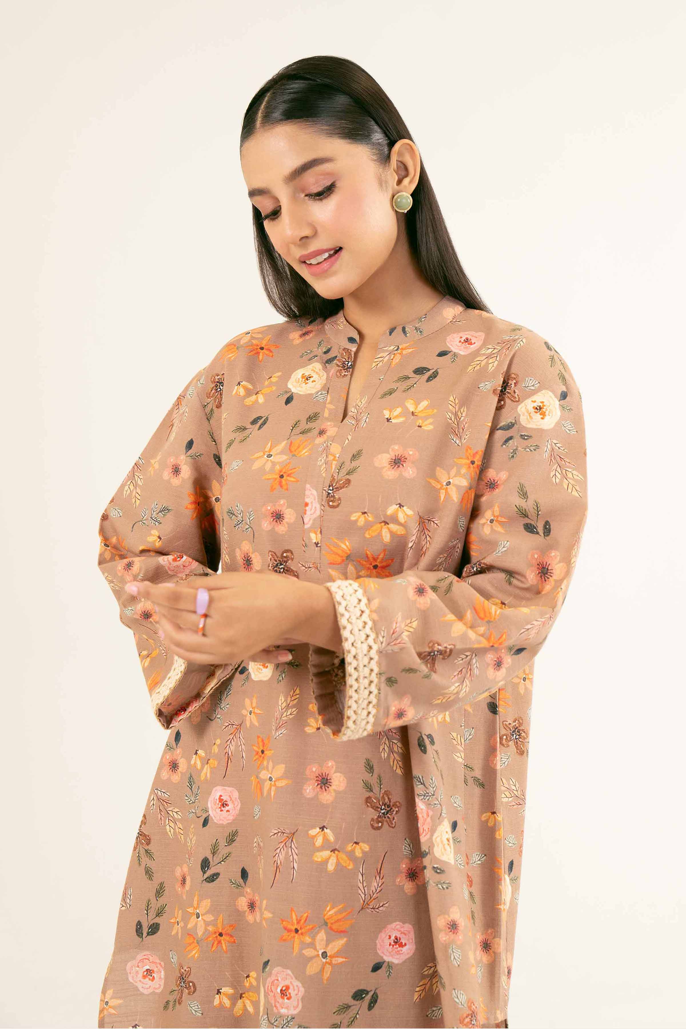 NishatUK - Brown Printed Khaddar 2-piece ready to wear Dress