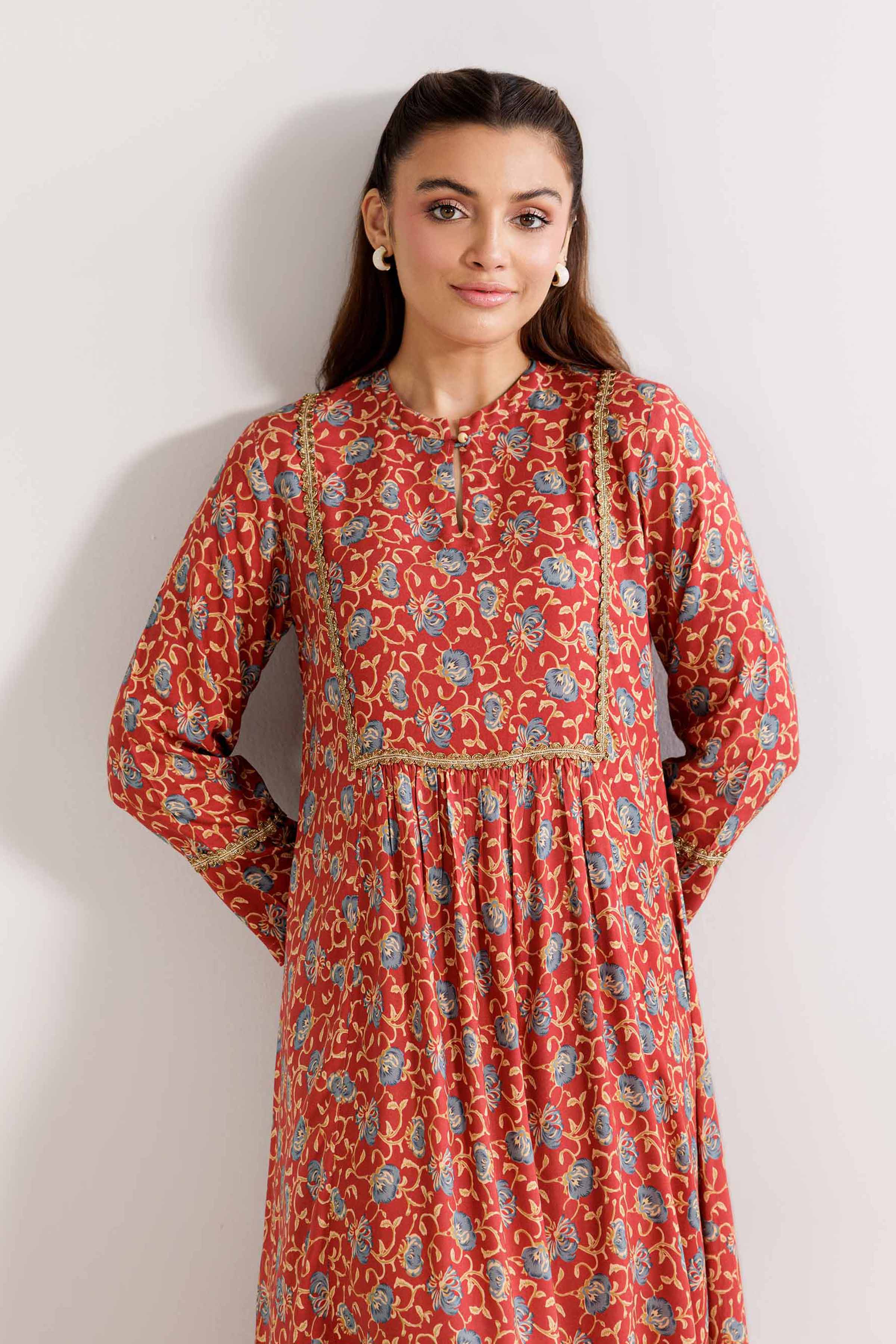 NishatUK - Brown Printed Linen 2-piece ready to wear Dress