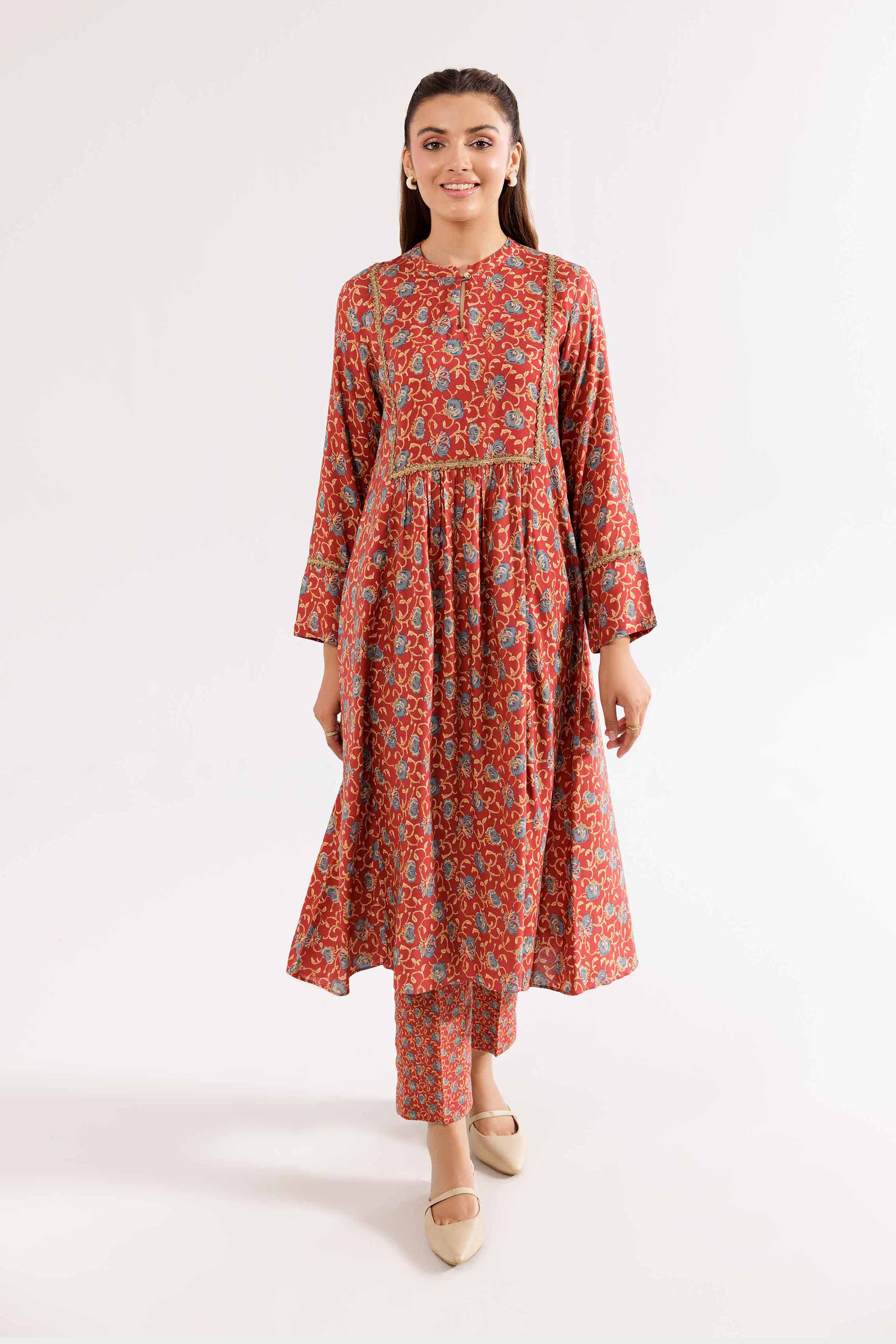 NishatUK - Brown Printed Linen 2-piece ready to wear Dress