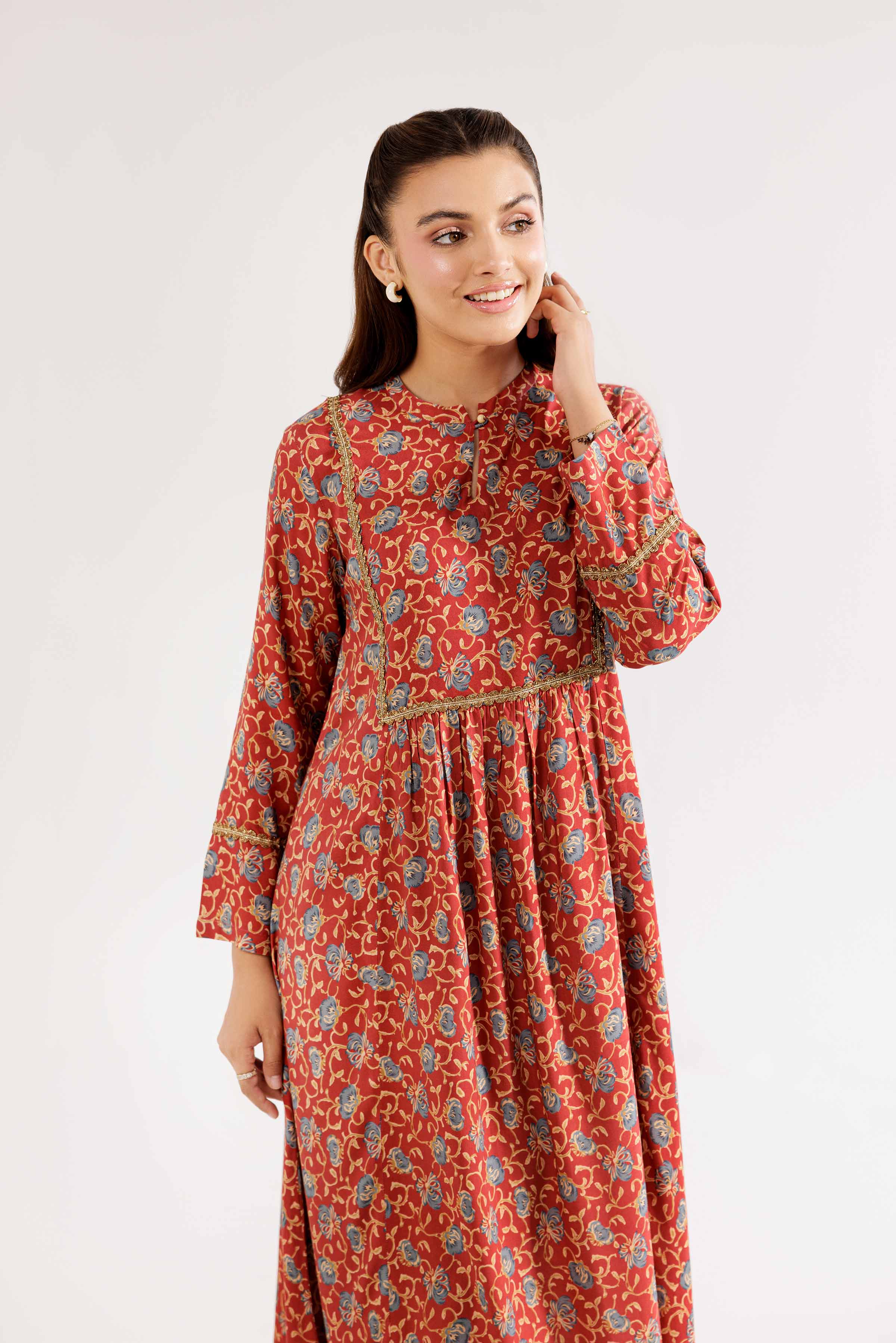 NishatUK - Brown Printed Linen 2-piece ready to wear Dress