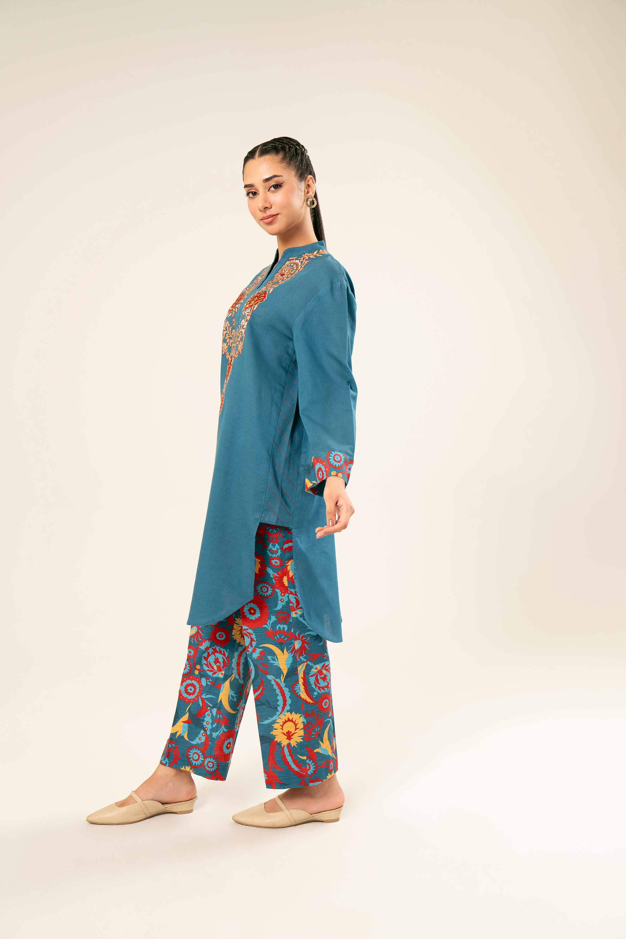 NishatUK - Brown Embroidered  Khaddar 2-piece ready to wear Dress