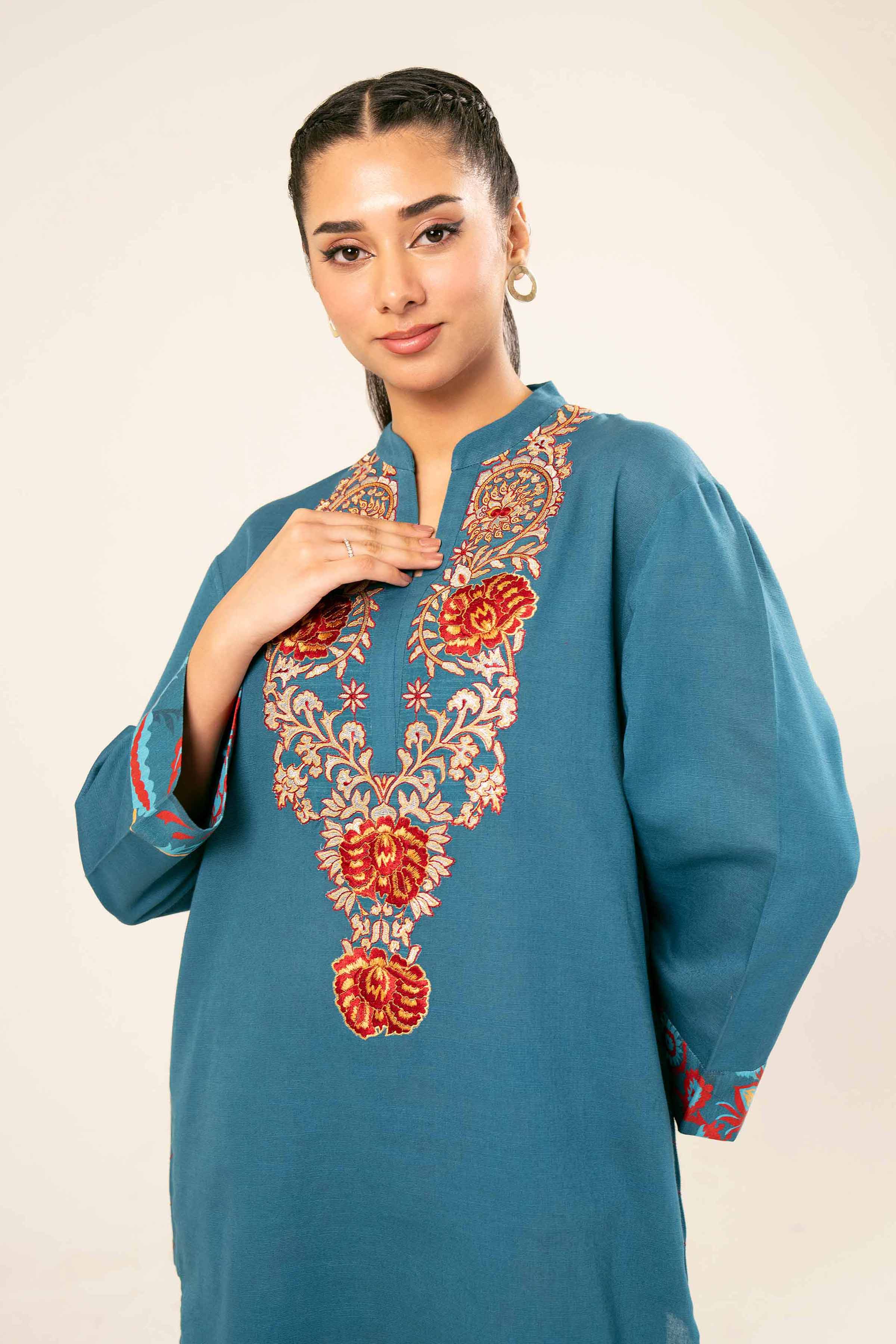 NishatUK - Brown Embroidered  Khaddar 2-piece ready to wear Dress
