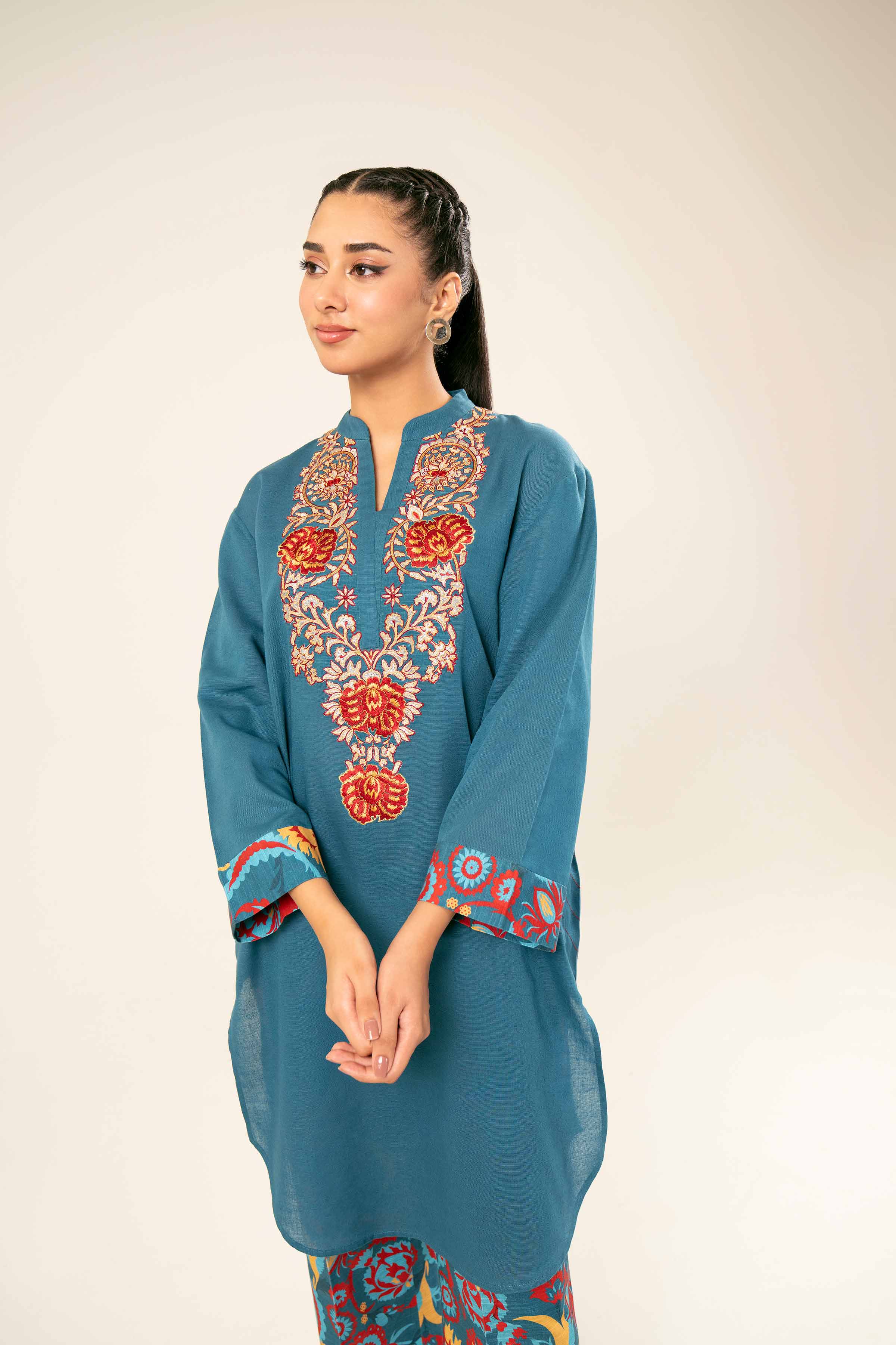 NishatUK - Brown Embroidered  Khaddar 2-piece ready to wear Dress
