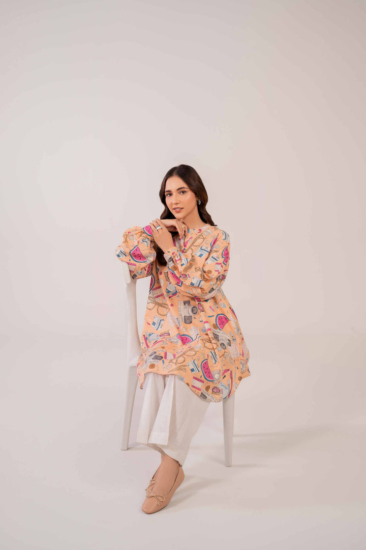 Printed  Peach Karandi Tunic 