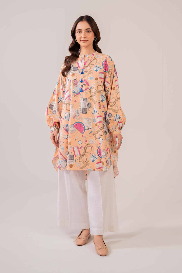 Printed  Peach Karandi Tunic 