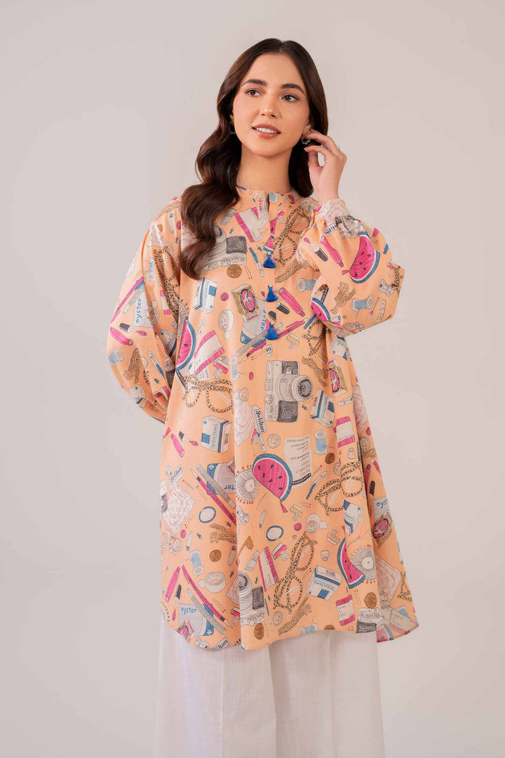 Printed  Peach Karandi Tunic 