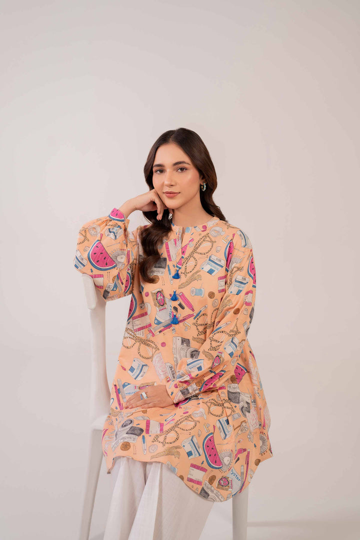 Printed  Peach Karandi Tunic 