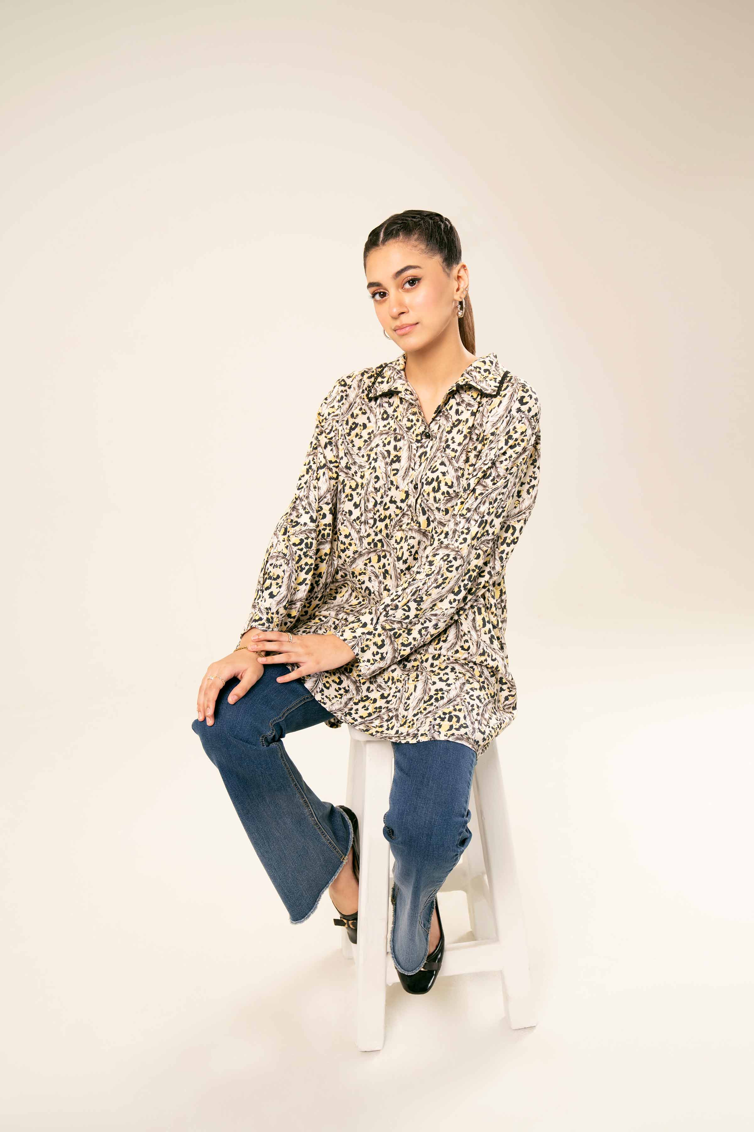 NishatUK - Brown Printed Linen 1-piece ready to wear Tunic