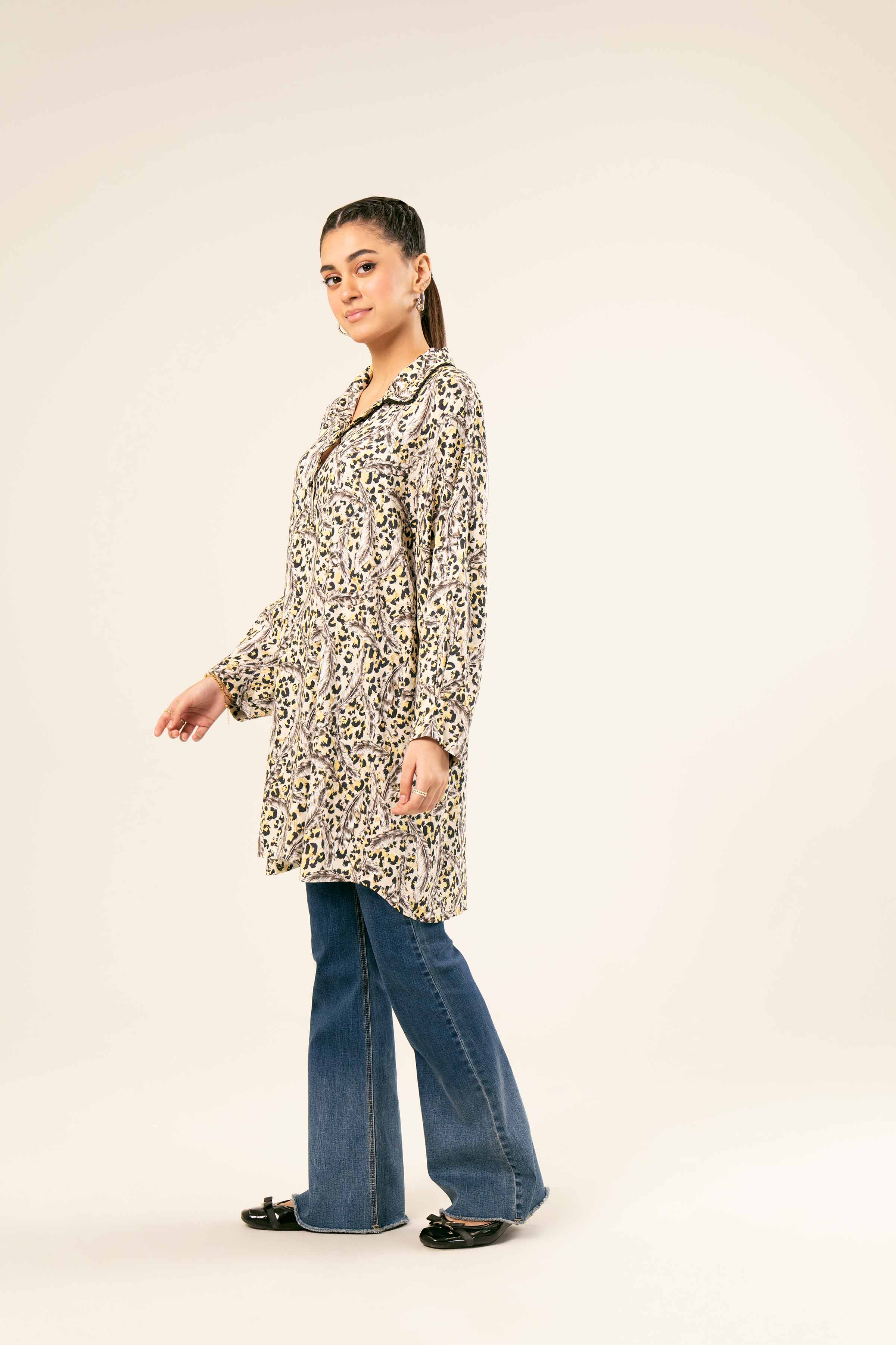 NishatUK - Brown Printed Linen 1-piece ready to wear Tunic