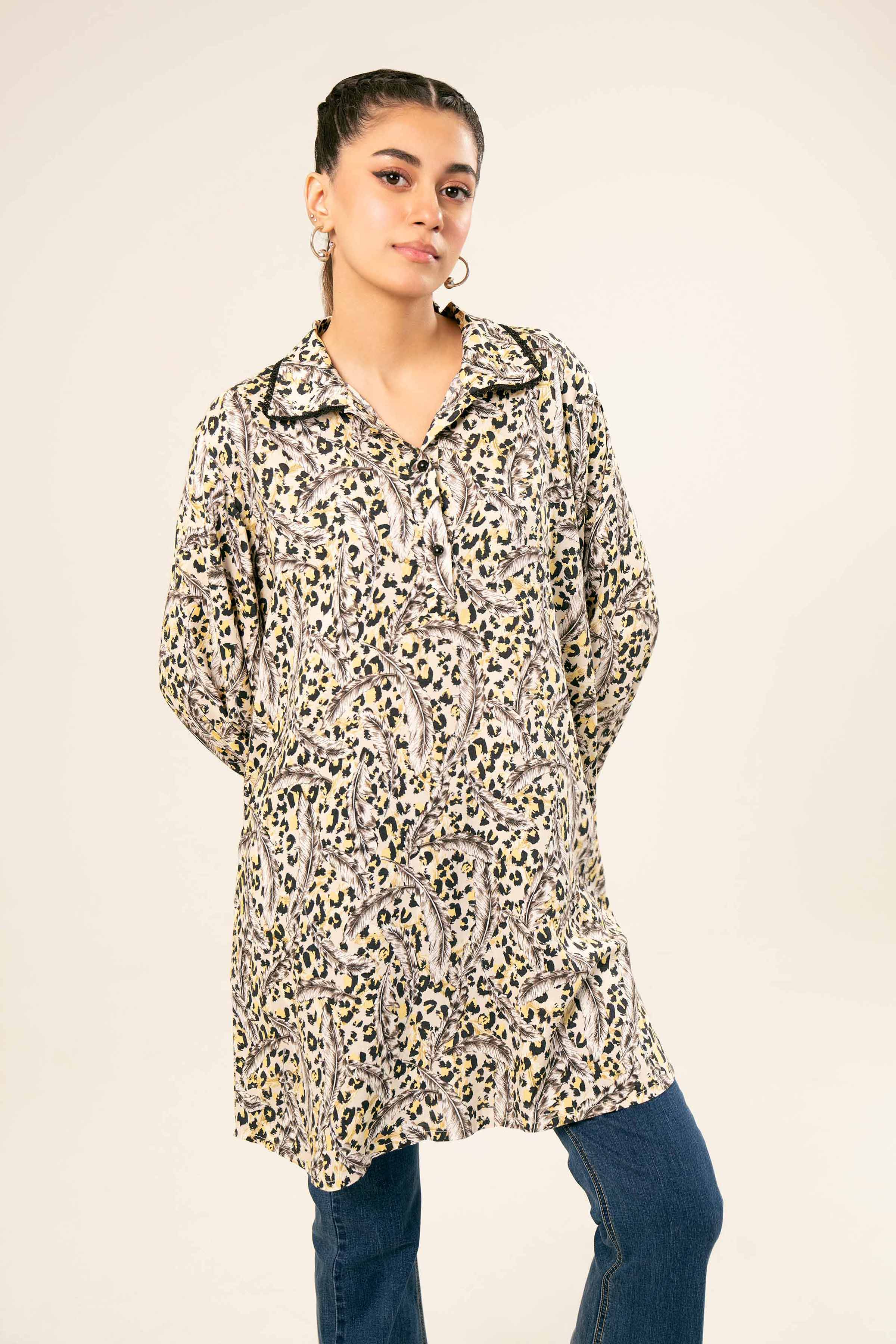 NishatUK - Brown Printed Linen 1-piece ready to wear Tunic