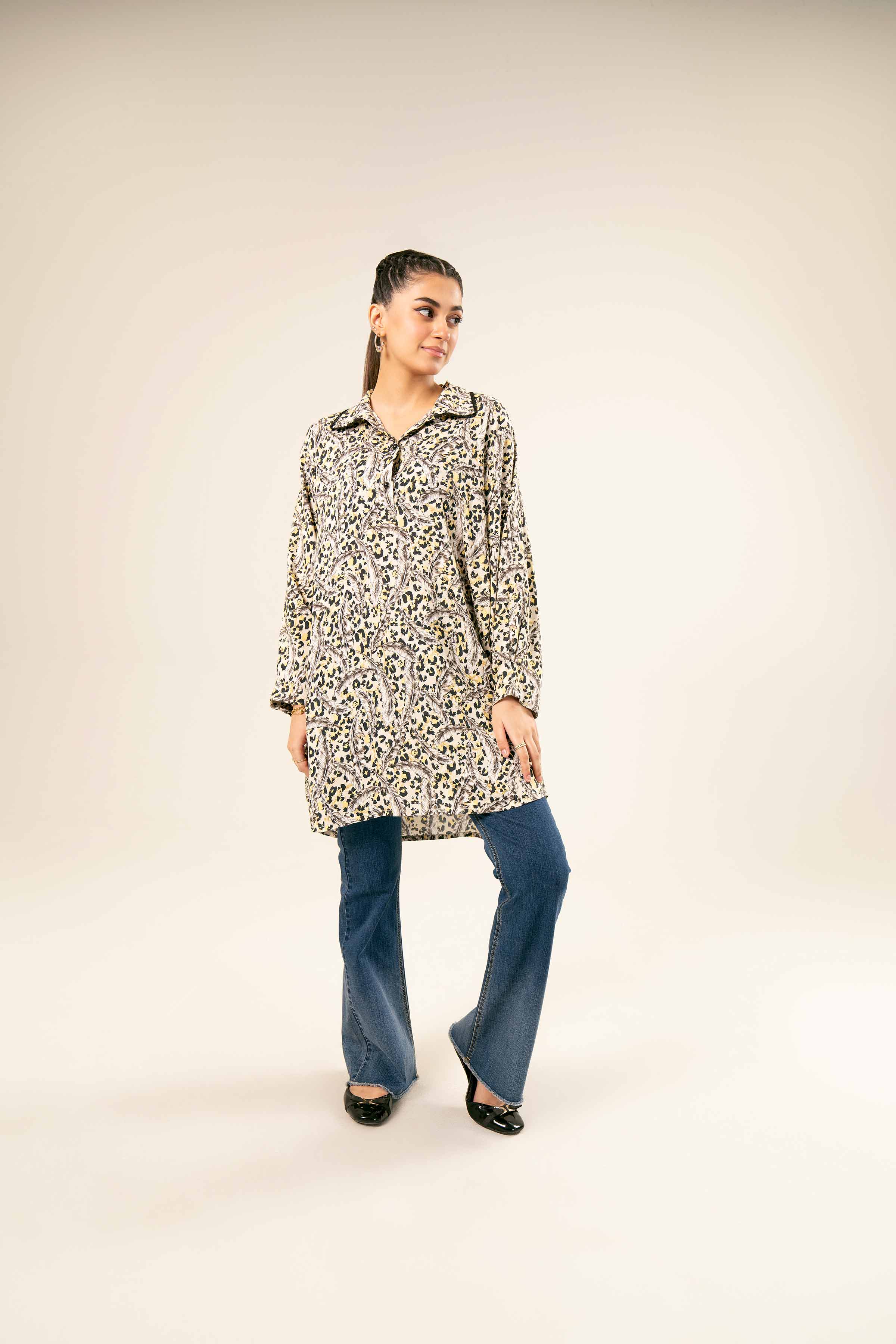 NishatUK - Brown Printed Linen 1-piece ready to wear Tunic
