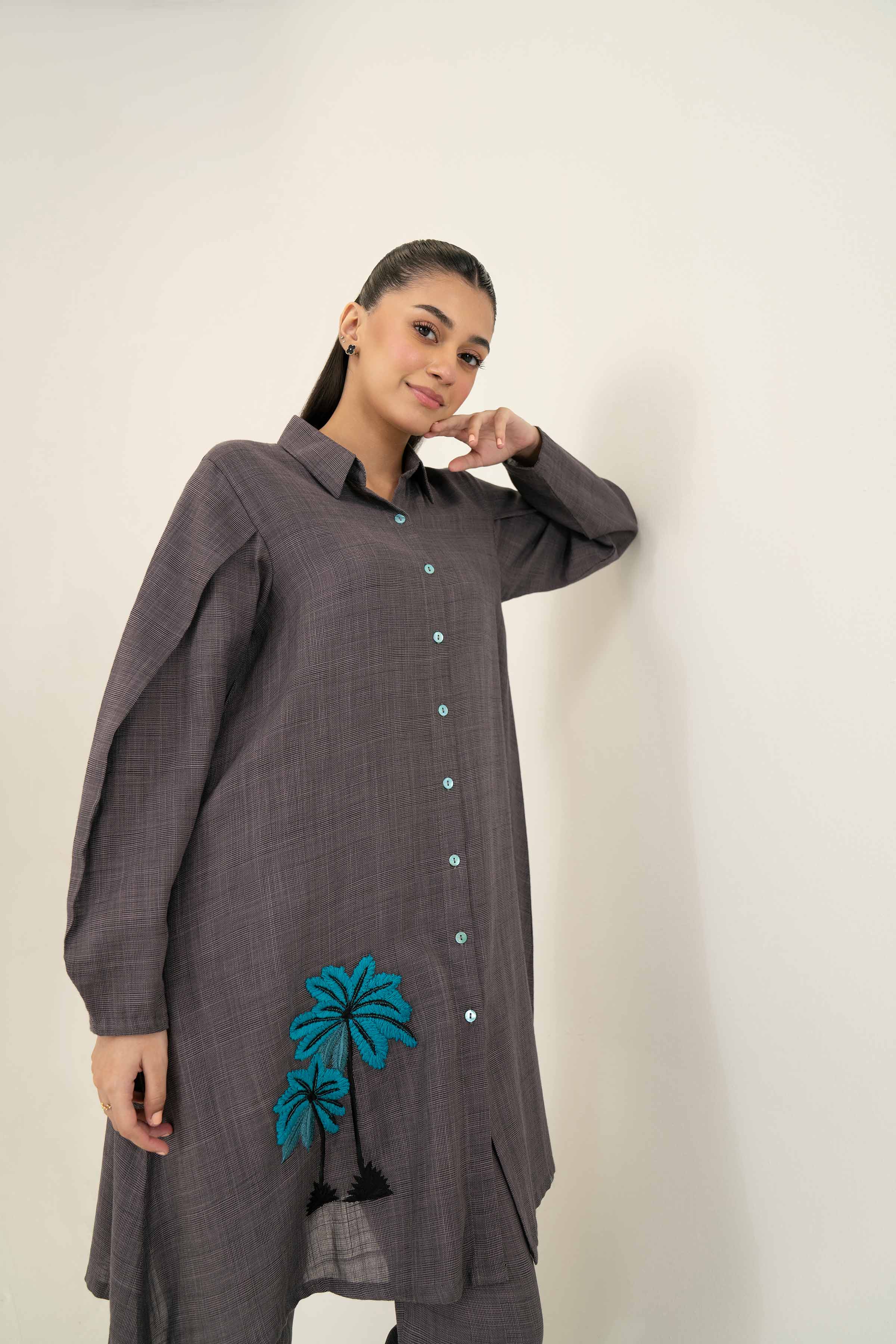 NishatUK - Brown Embroidered   Yarn Dyed 2-piece ready to wear Dress