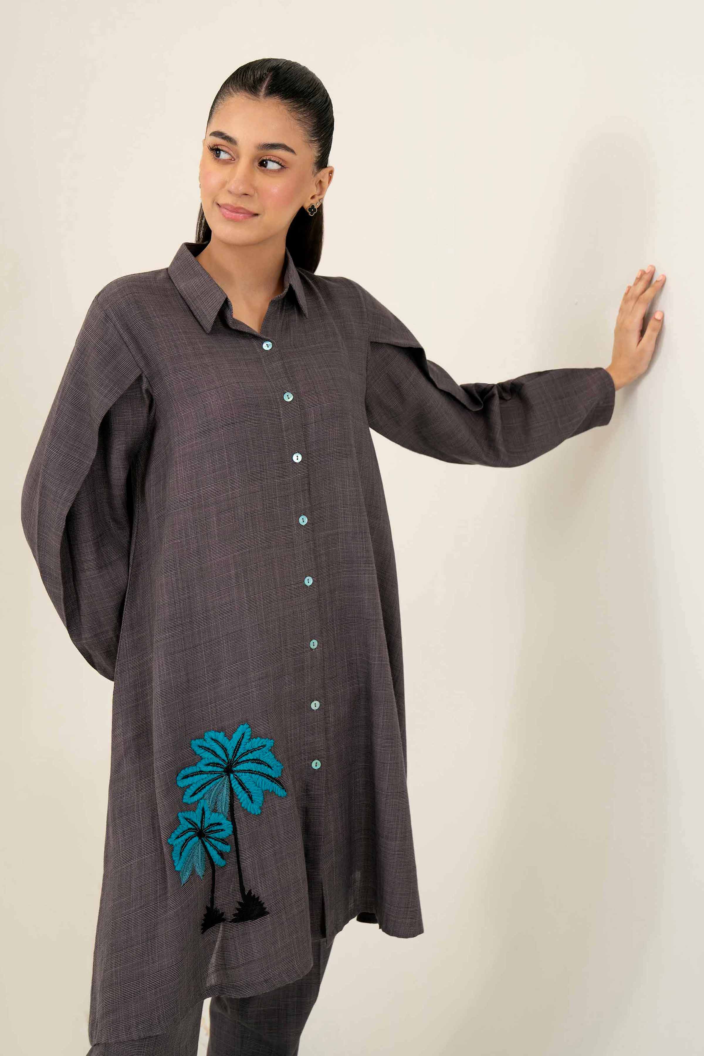 NishatUK - Brown Embroidered   Yarn Dyed 2-piece ready to wear Dress