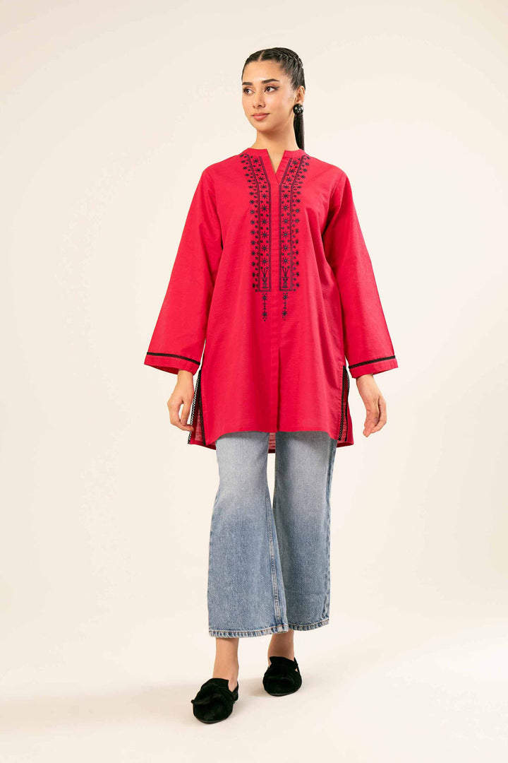 Embroidered Pink Khaddar Tunic