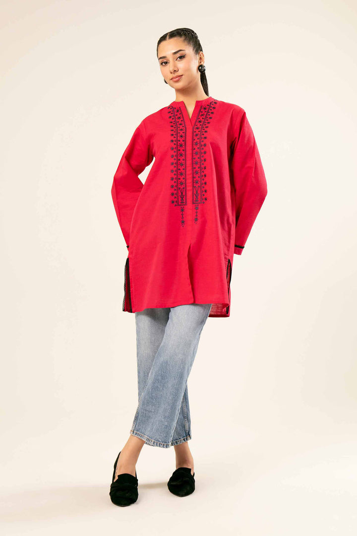 Embroidered Pink Khaddar Tunic