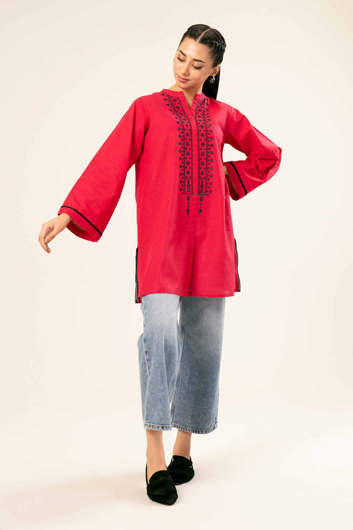 Embroidered Pink Khaddar Tunic