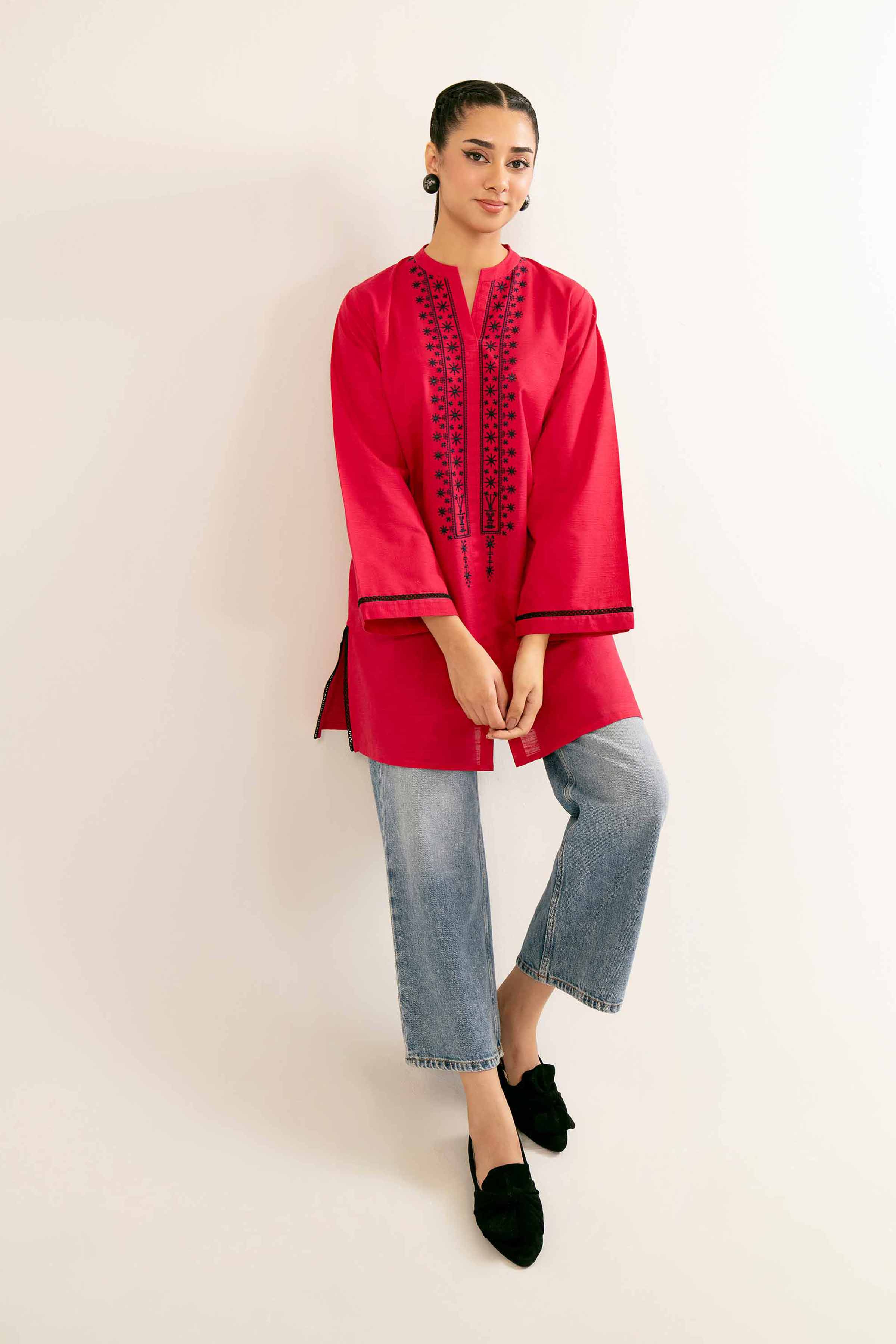NishatUK - Brown Embroidered  Khaddar 1-piece ready to wear Tunic