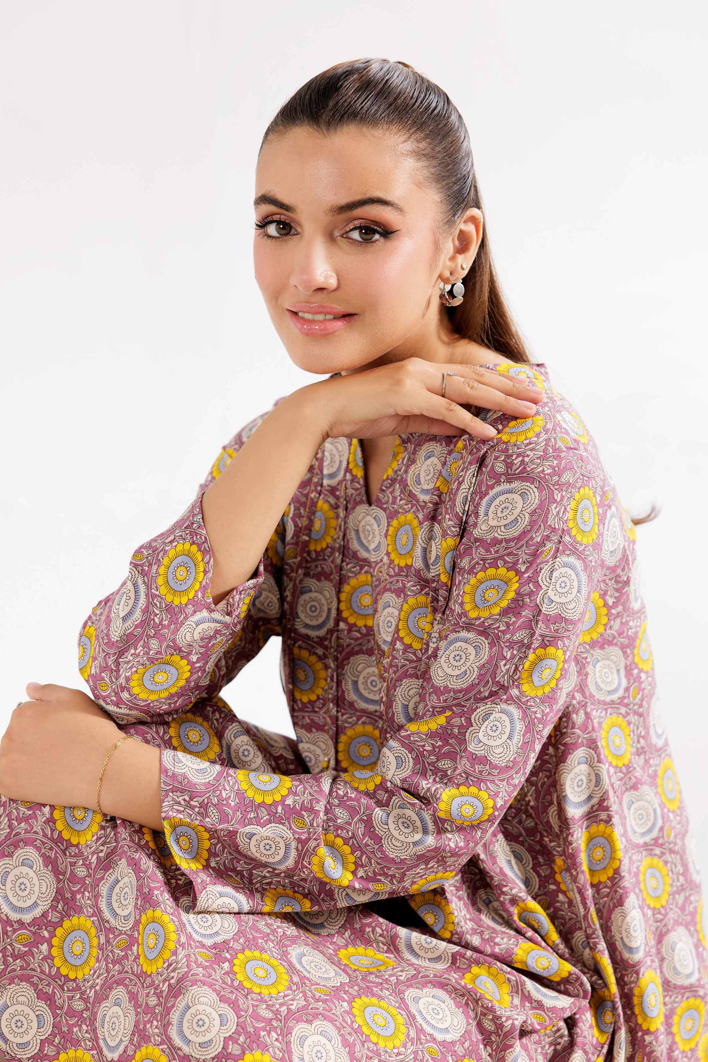NishatUK - Pink Printed Linen 1-piece ready to wear Shirt