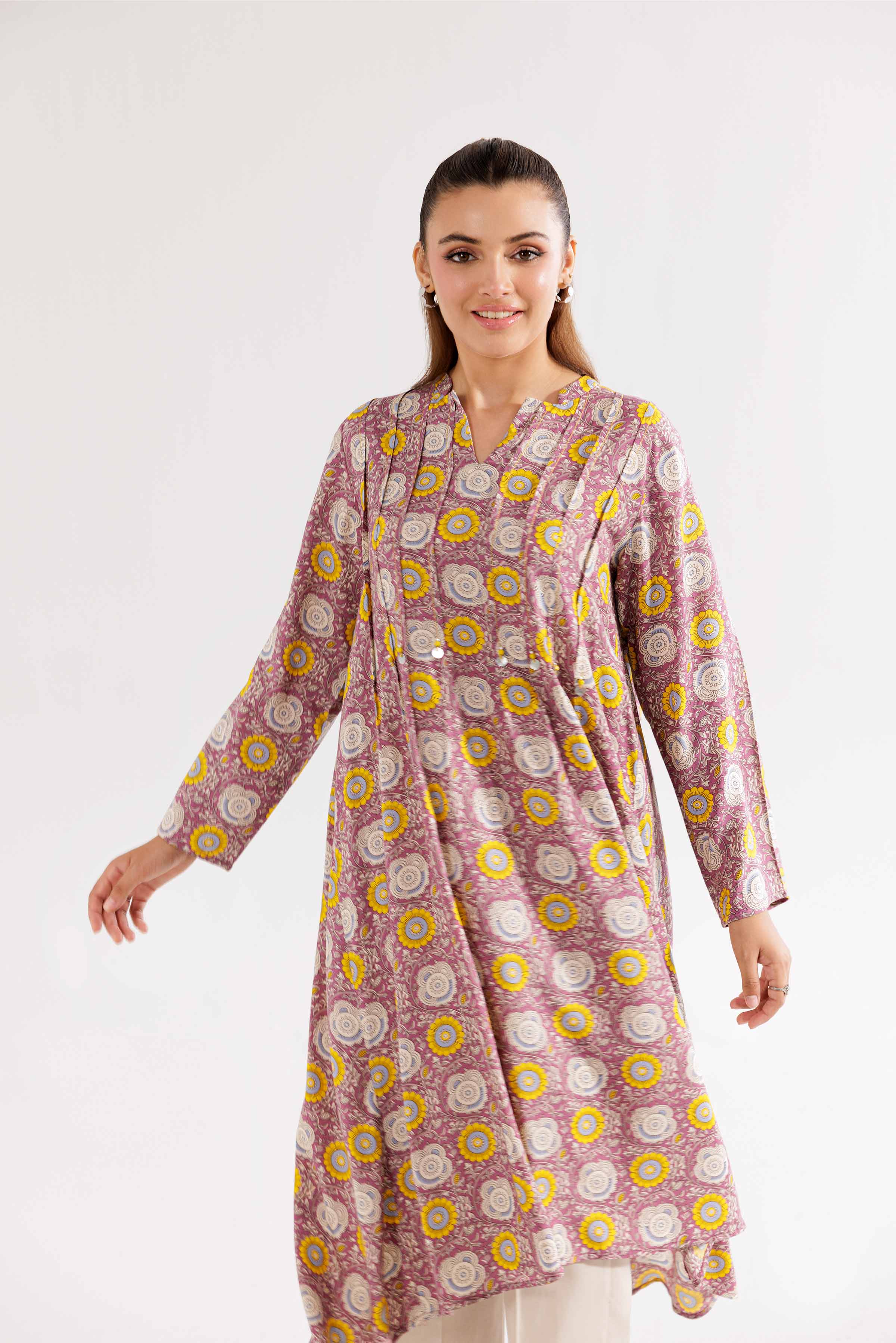 NishatUK - Pink Printed Linen 1-piece ready to wear Shirt