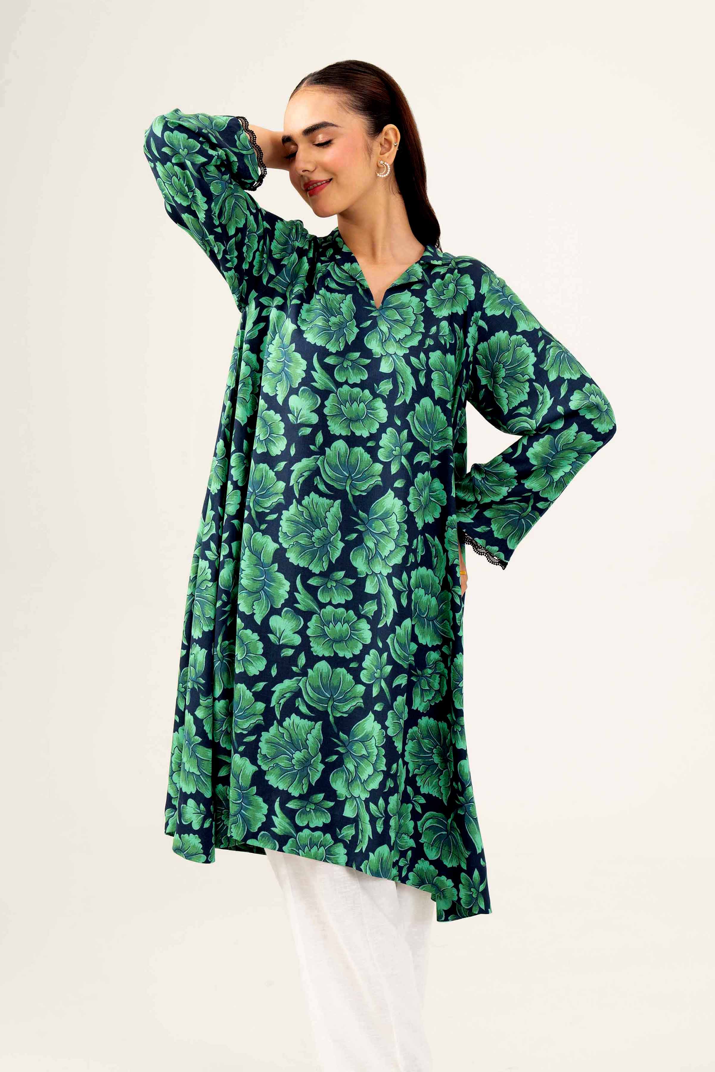 NishatUK - Green Printed Linen 1-piece ready to wear Shirt