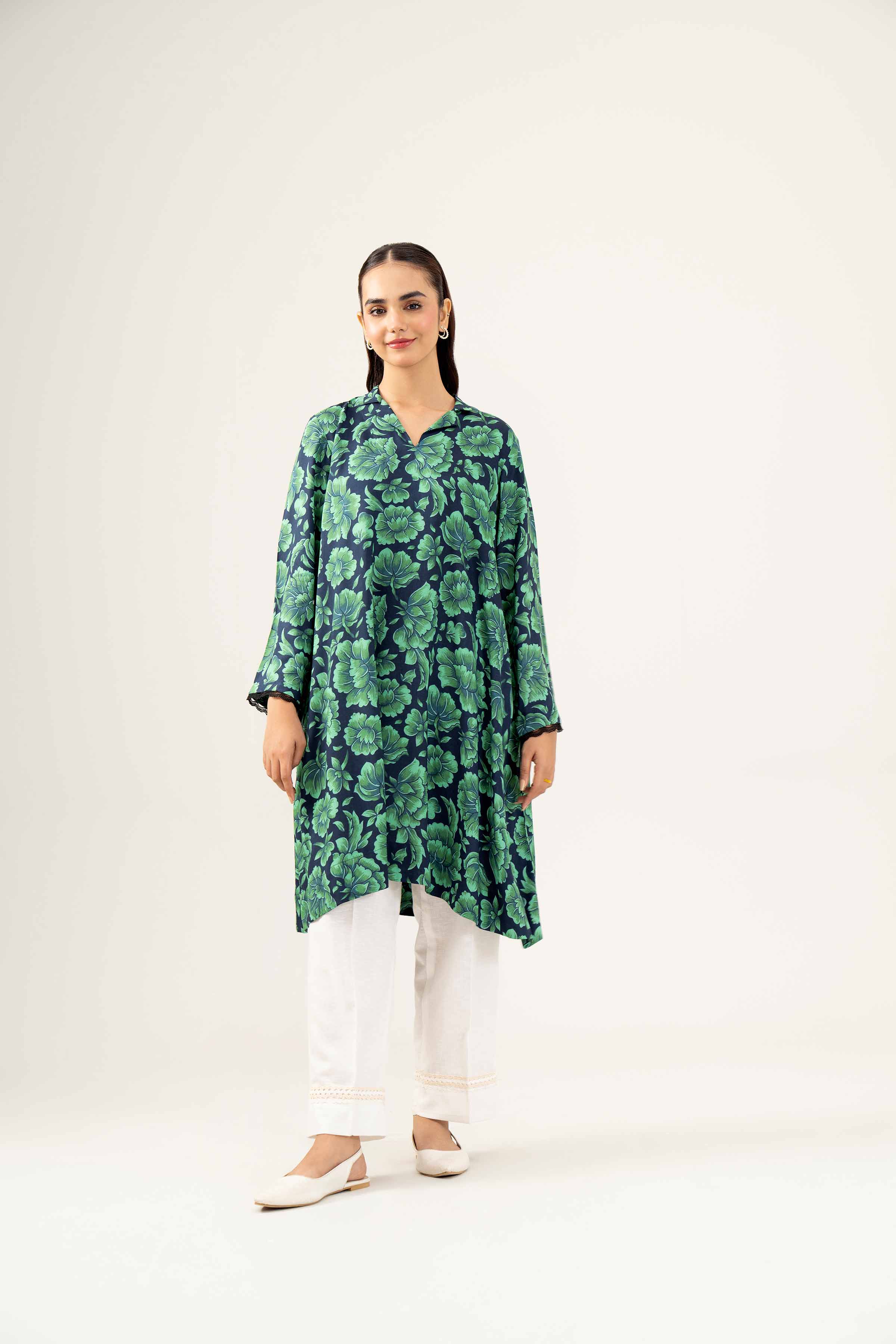 NishatUK - Green Printed Linen 1-piece ready to wear Shirt