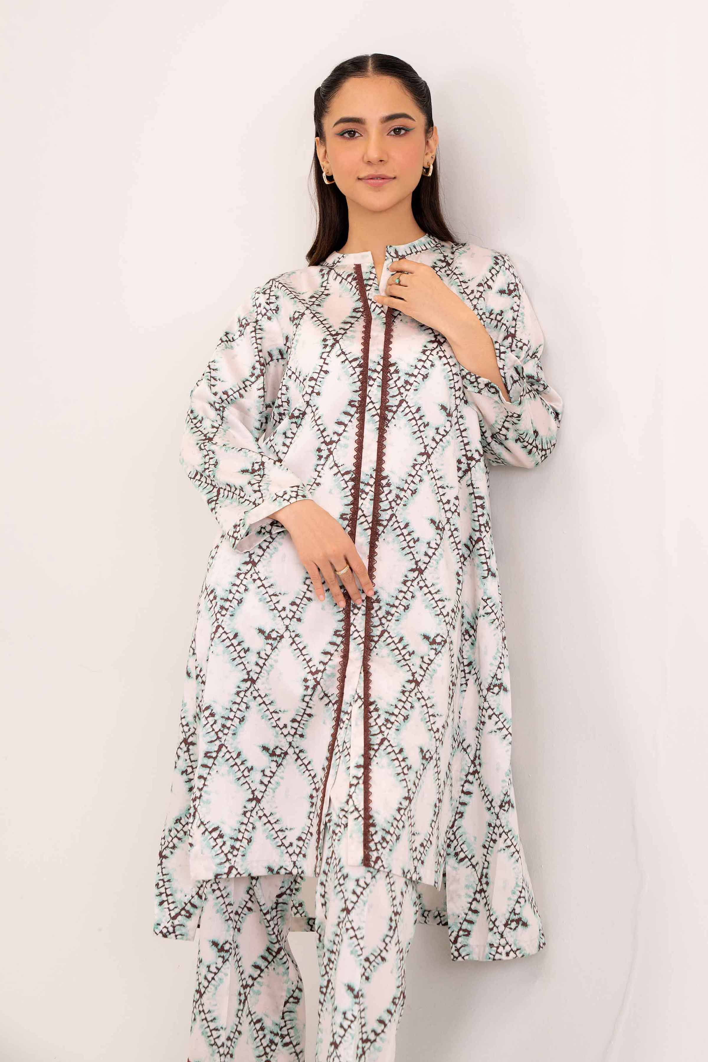 NishatUK - Brown Printed  Satin 2-piece ready to wear Dress