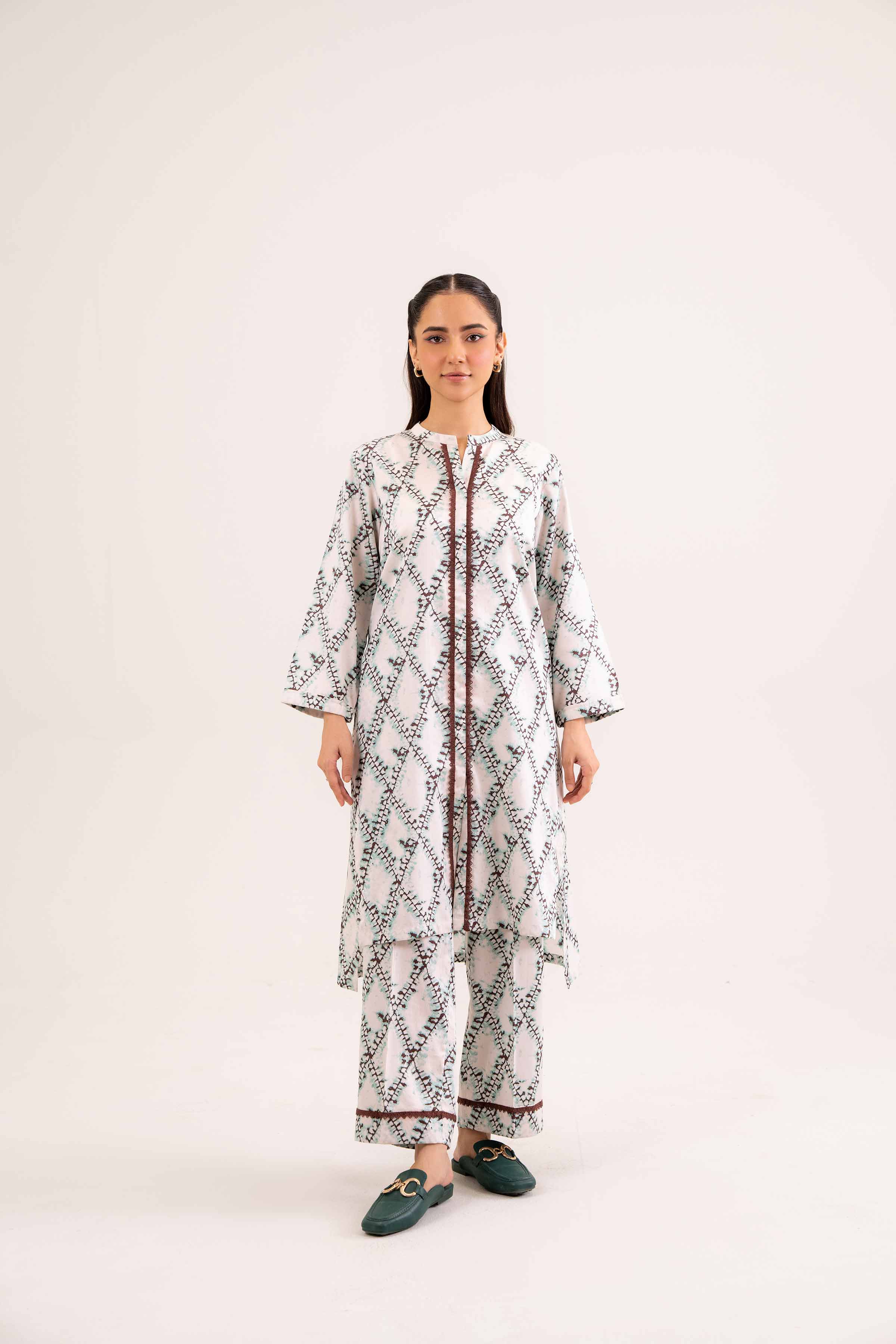 NishatUK - Brown Printed  Satin 2-piece ready to wear Dress