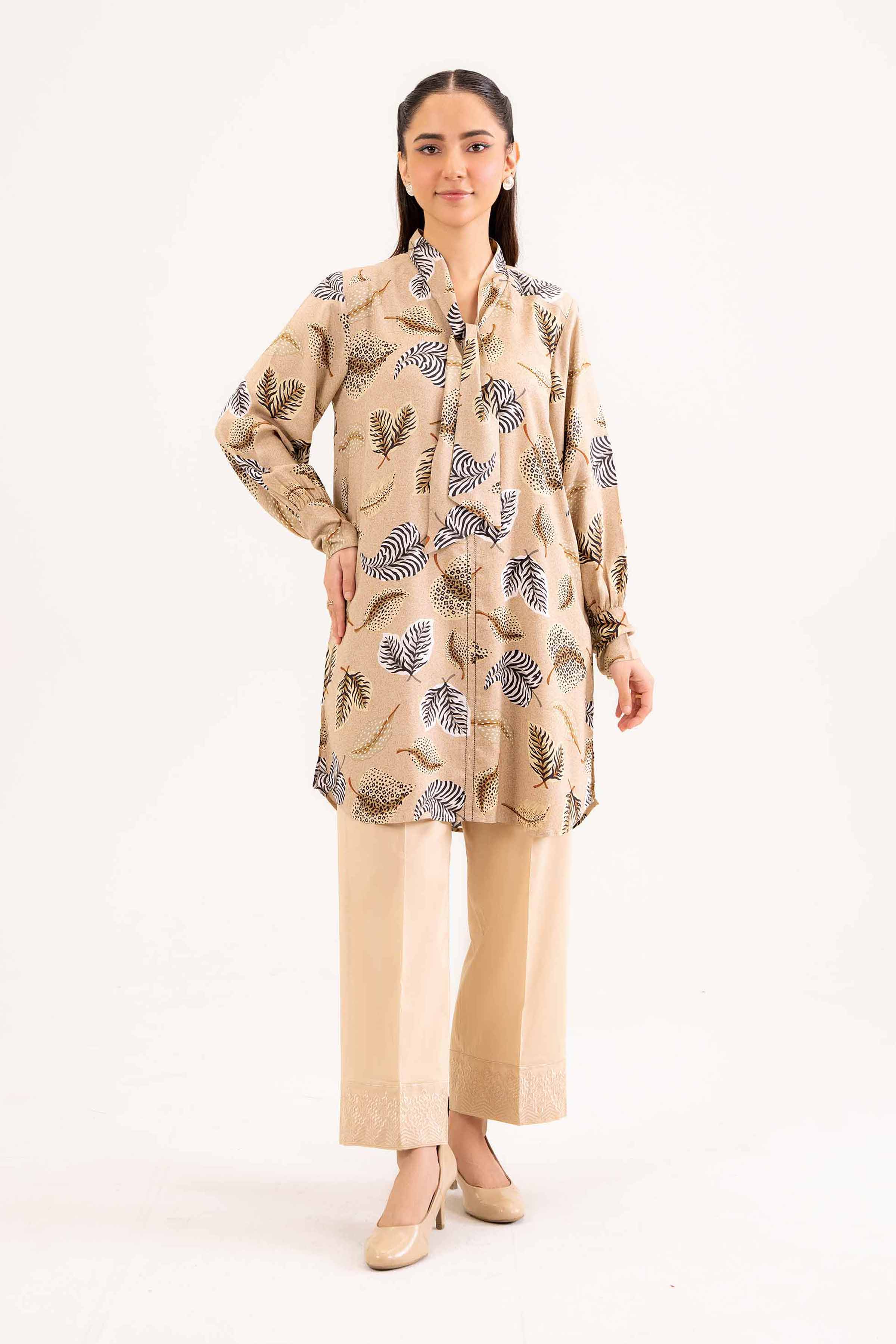 NishatUK - Brown Printed Linen 1-piece ready to wear Tunic