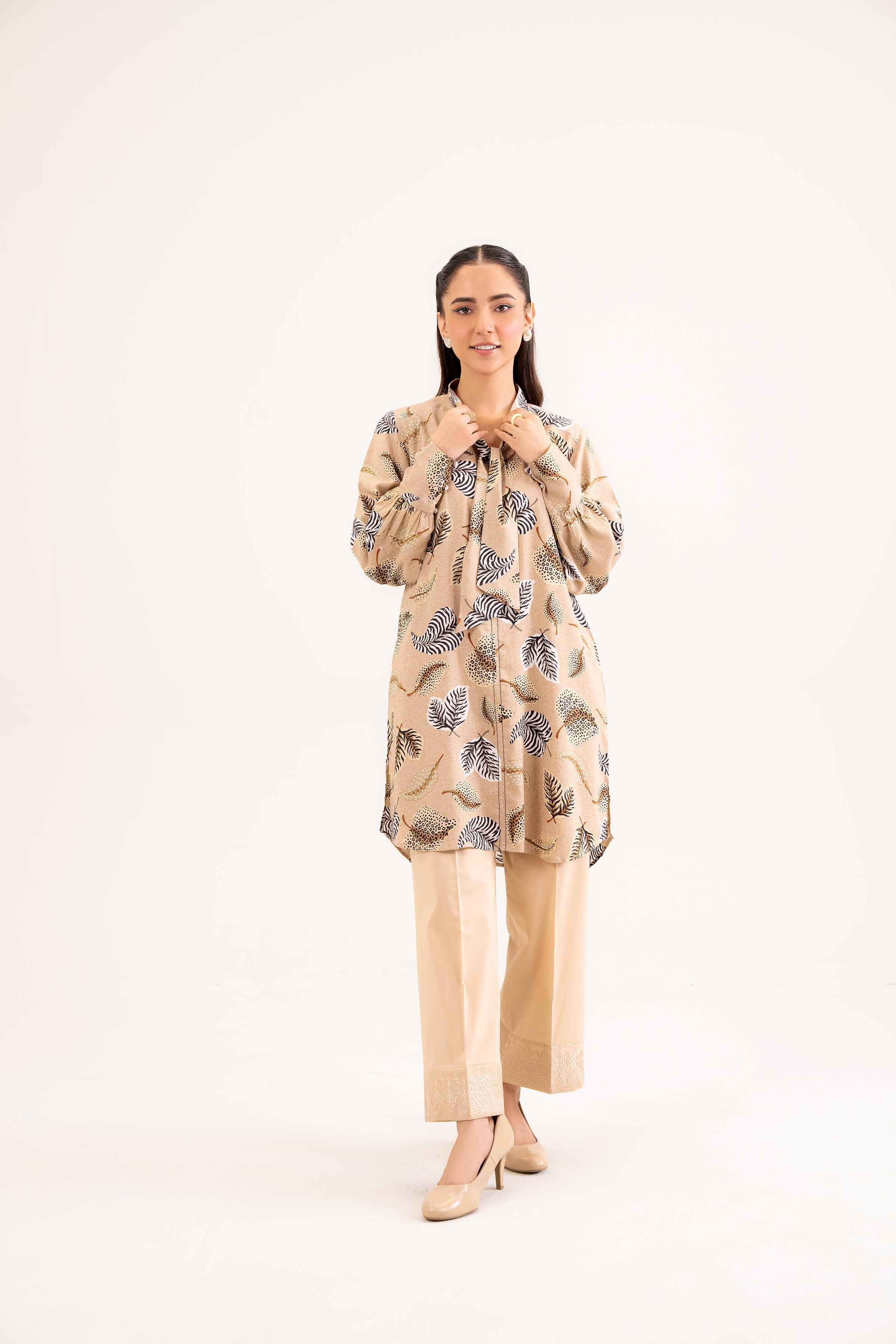 NishatUK - Brown Printed Linen 1-piece ready to wear Tunic