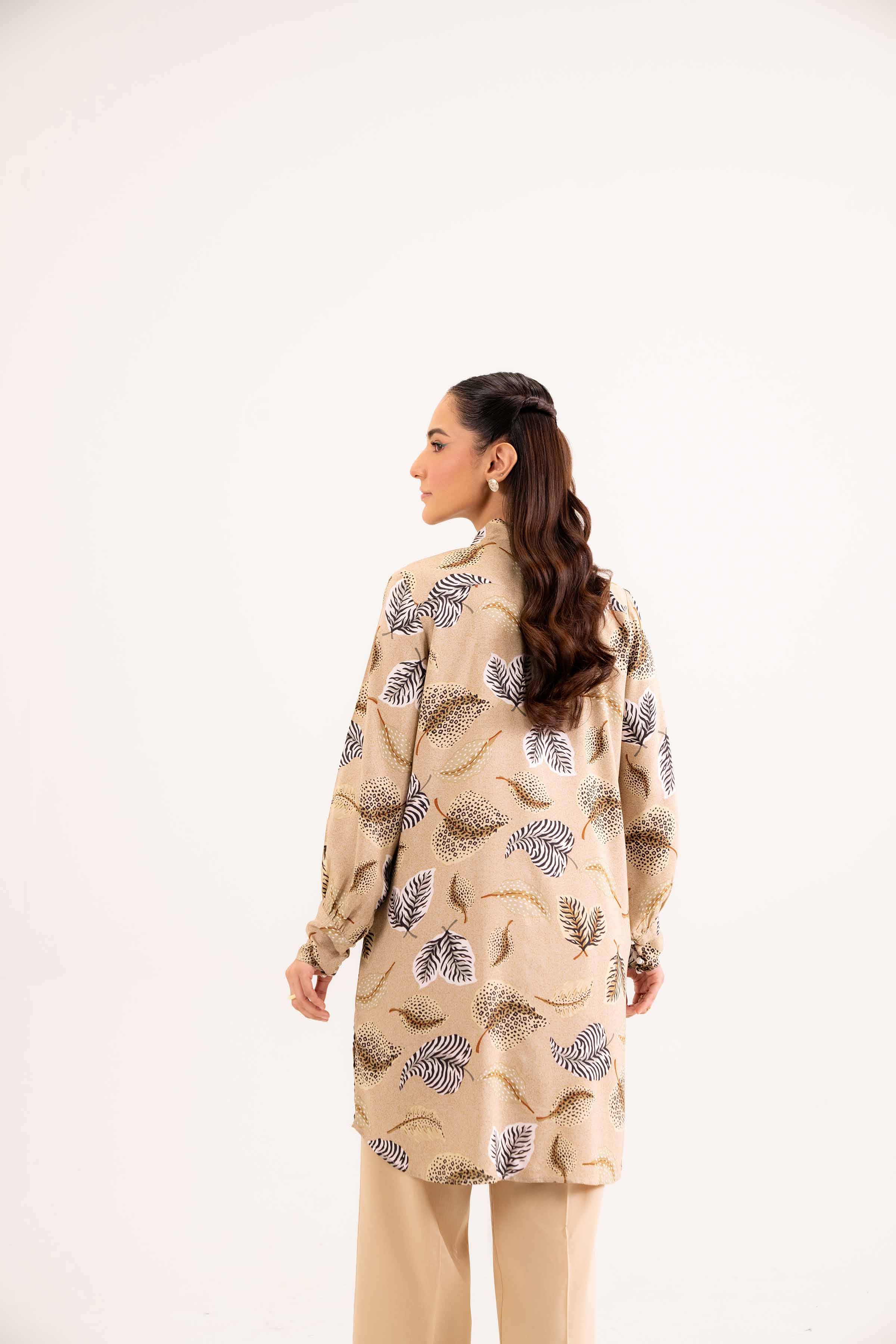 NishatUK - Brown Printed Linen 1-piece ready to wear Tunic