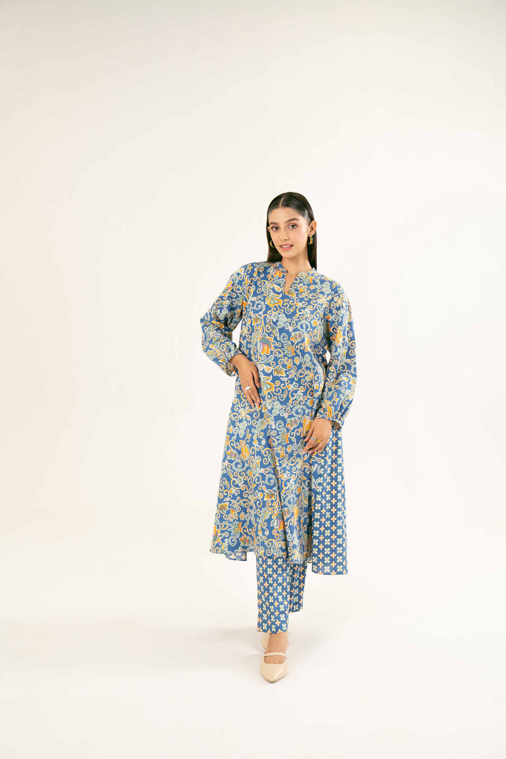 Printed Blue Karandi Suit