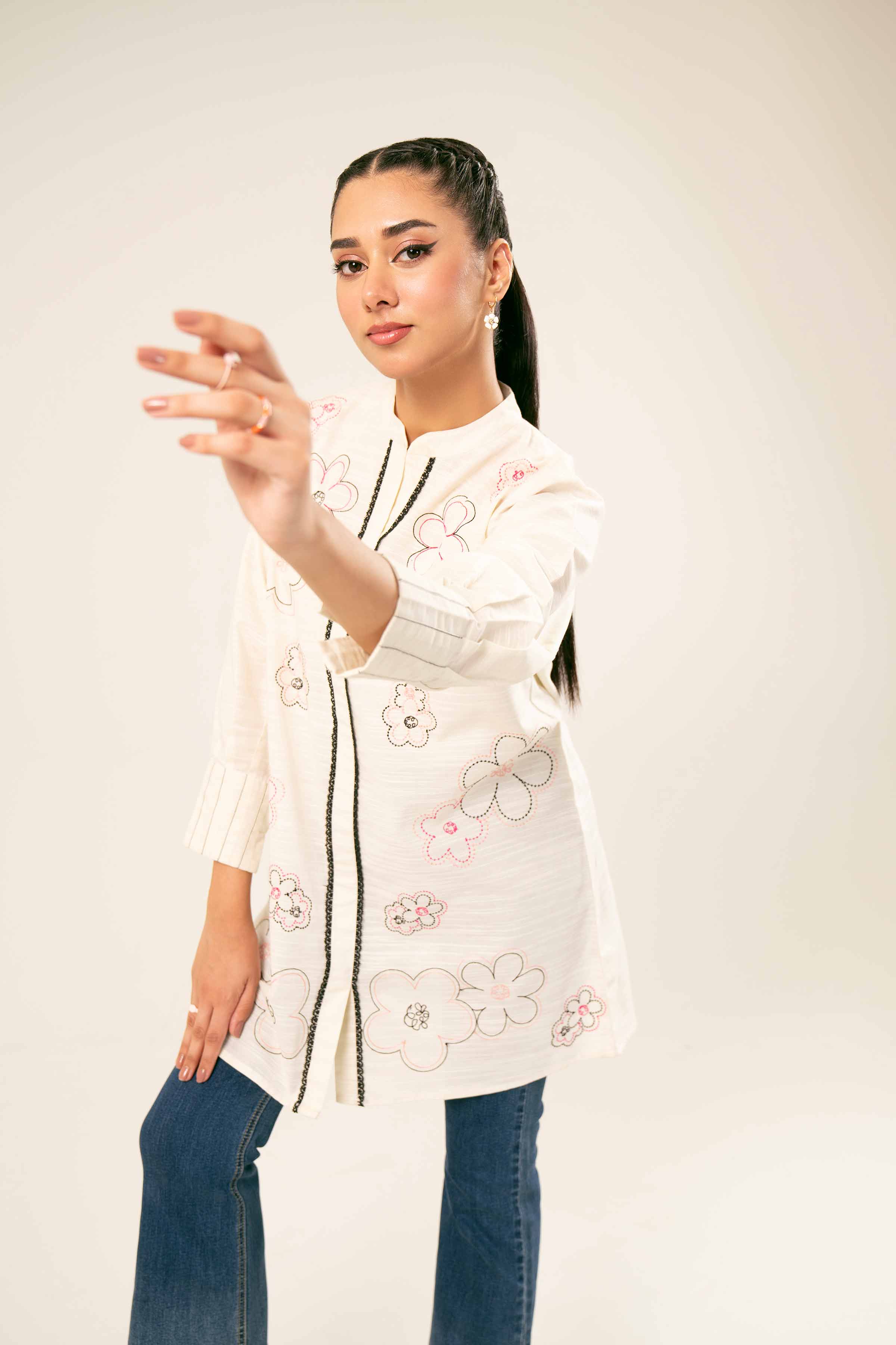 NishatUK - Off White Embroidered  Khaddar 1-piece ready to wear Tunic