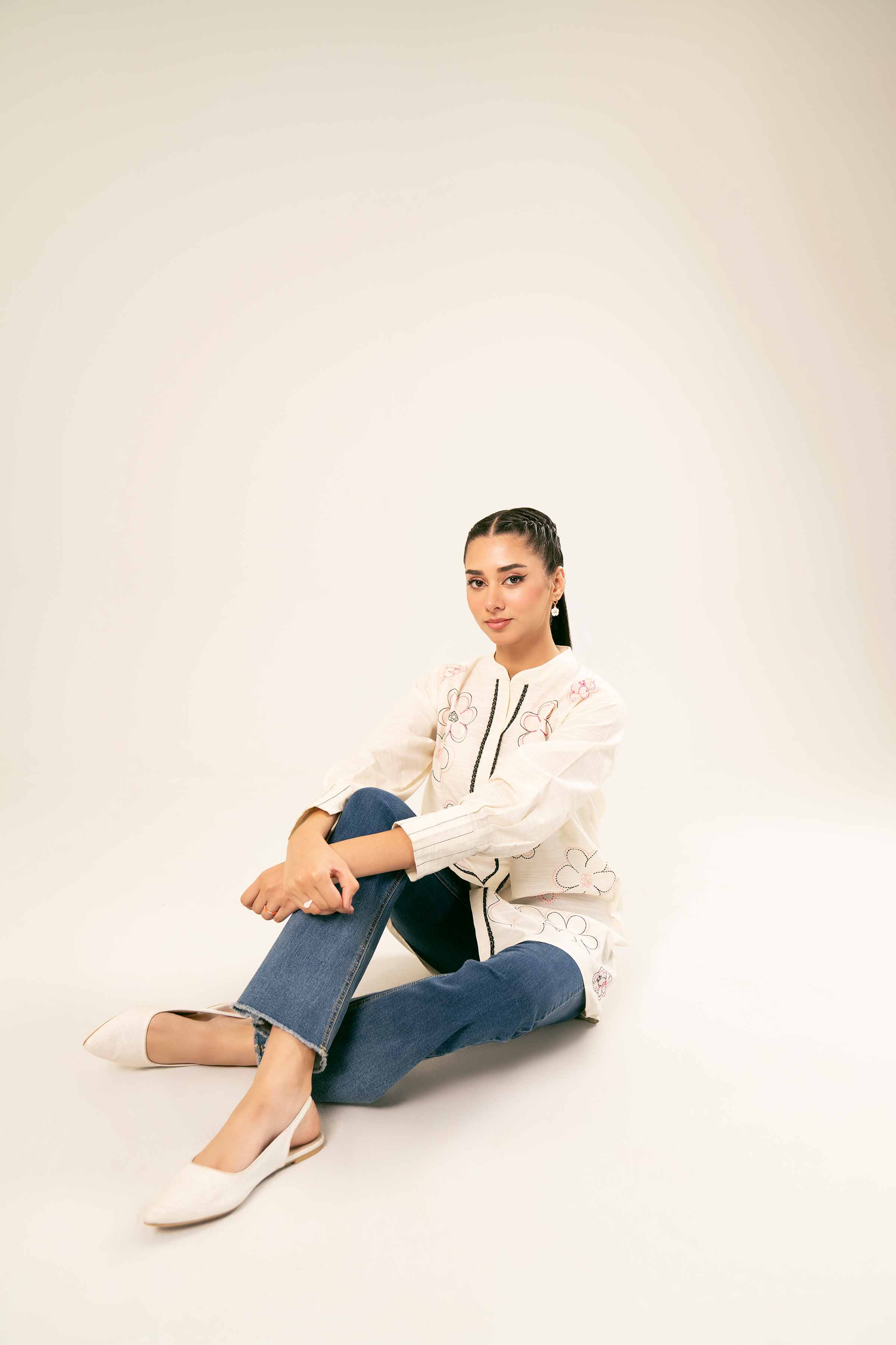 NishatUK - Off White Embroidered  Khaddar 1-piece ready to wear Tunic