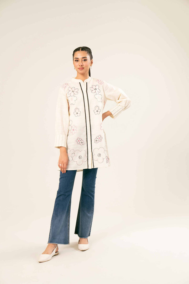 Khaddar Off White Embroidered Tunic