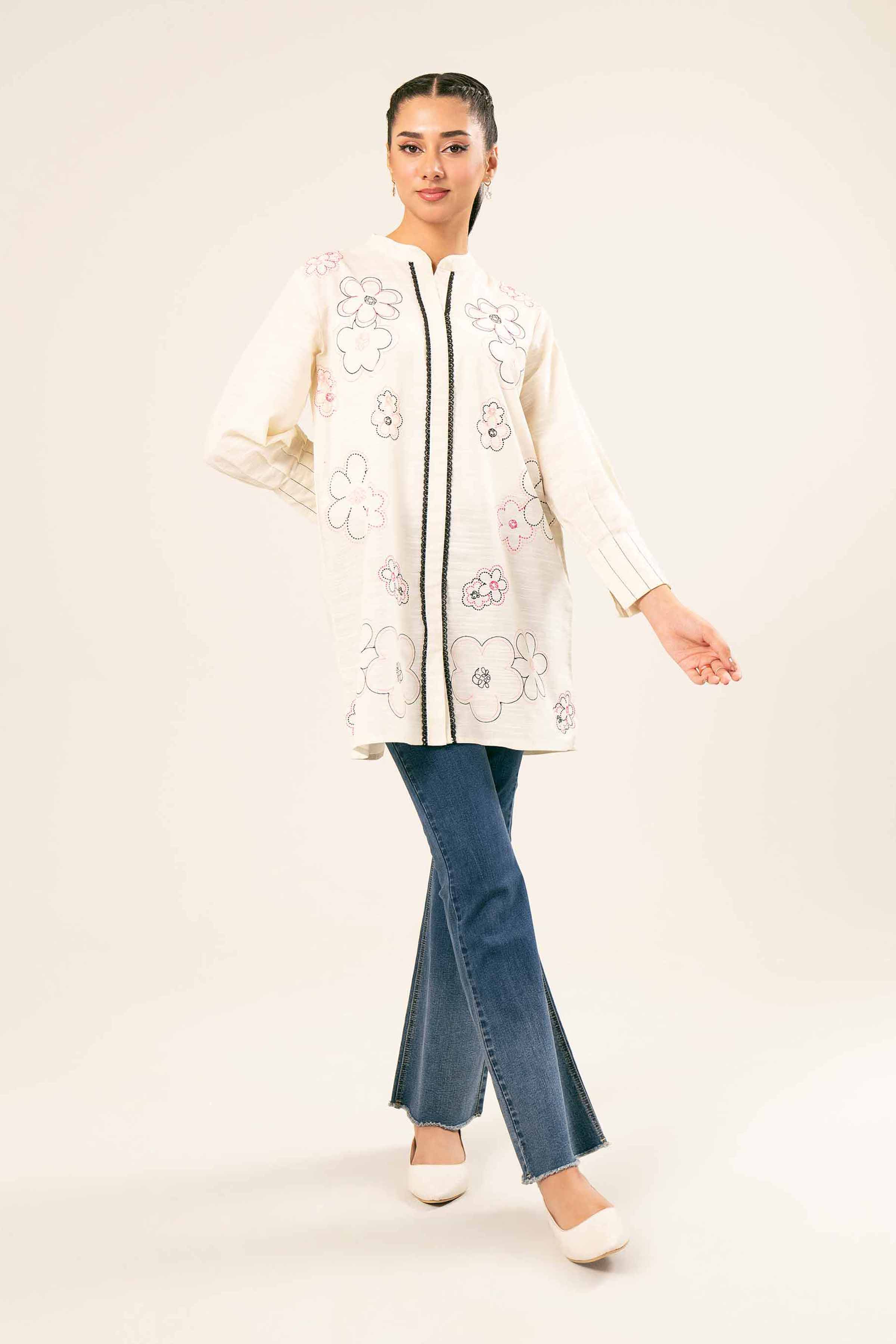 NishatUK - Off White Embroidered  Khaddar 1-piece ready to wear Tunic
