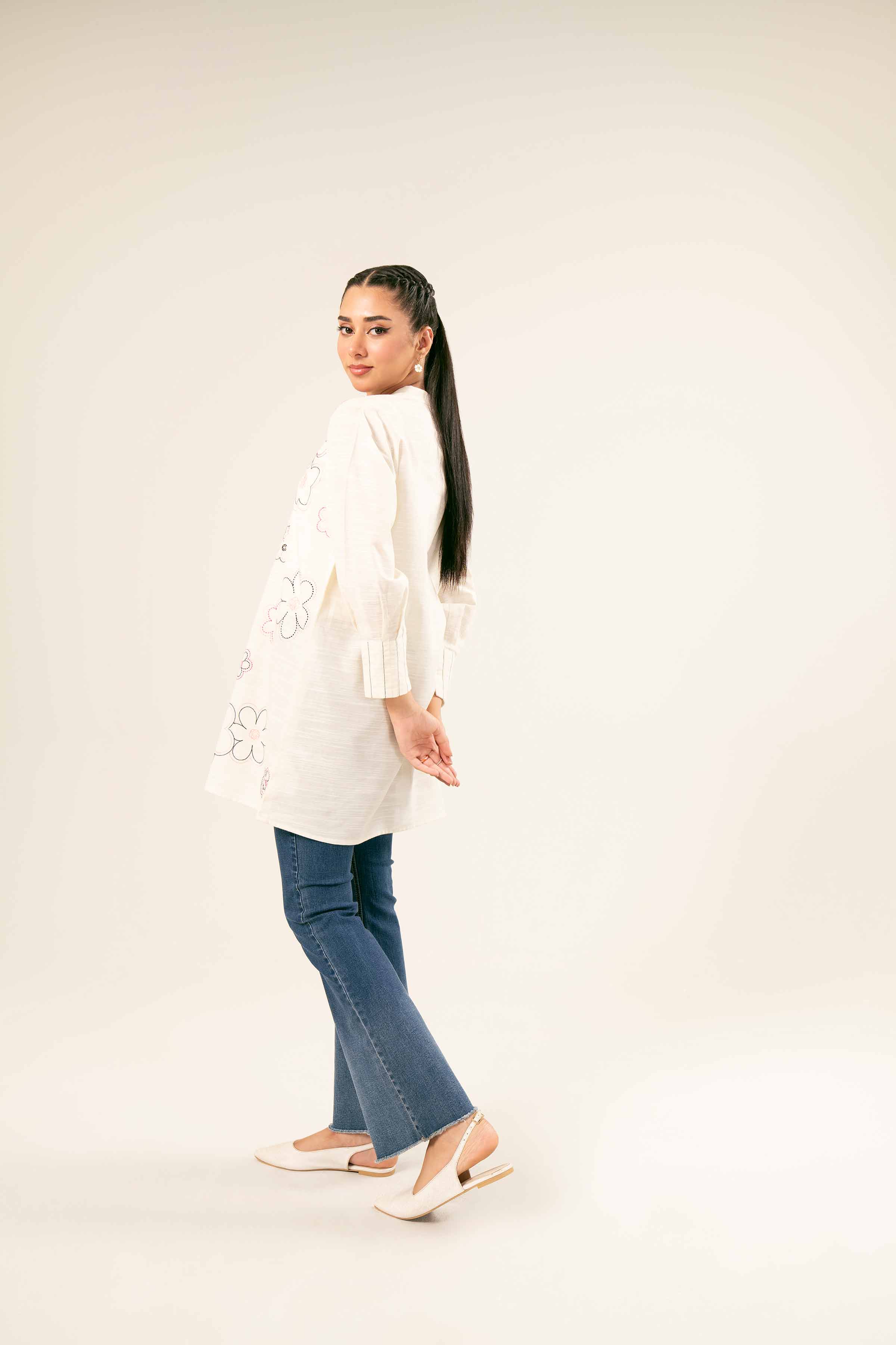 NishatUK - Off White Embroidered  Khaddar 1-piece ready to wear Tunic