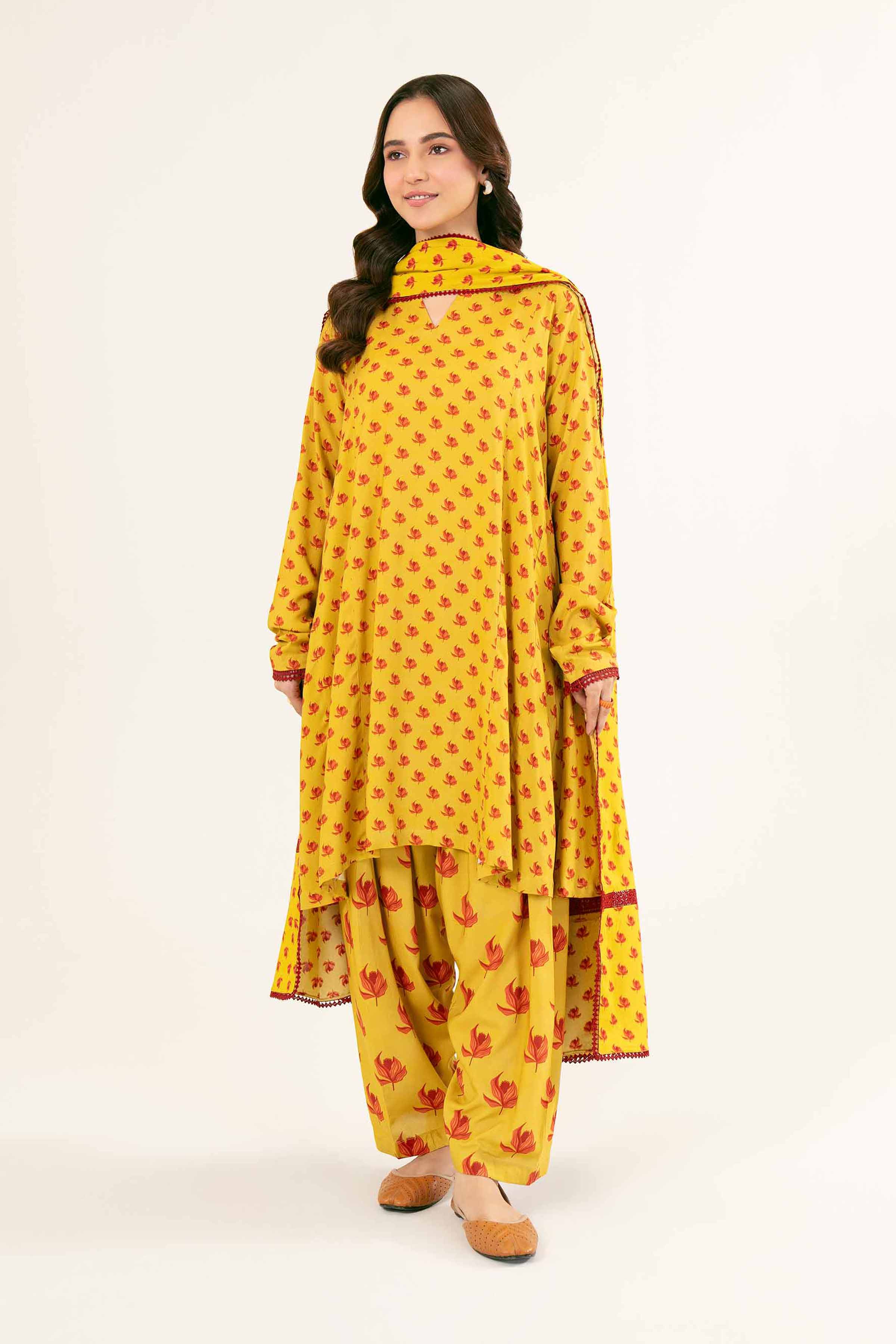 NishatUK - Brown Printed Linen 3-piece ready to wear Suit
